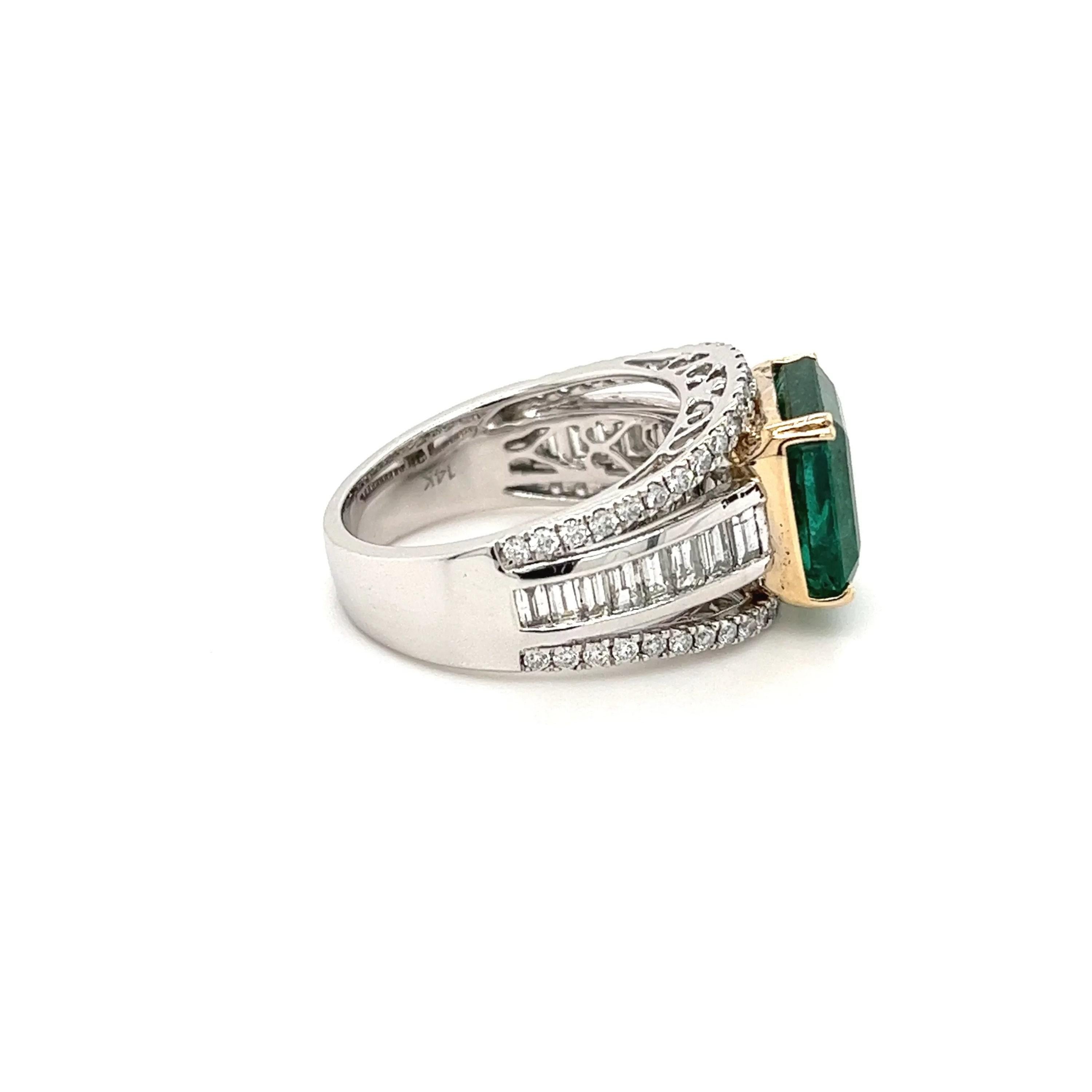 For Sale:  3 Carat Zambian Emerald Diamond Wedding Band Art Deco White Gold Bridal Ring 3