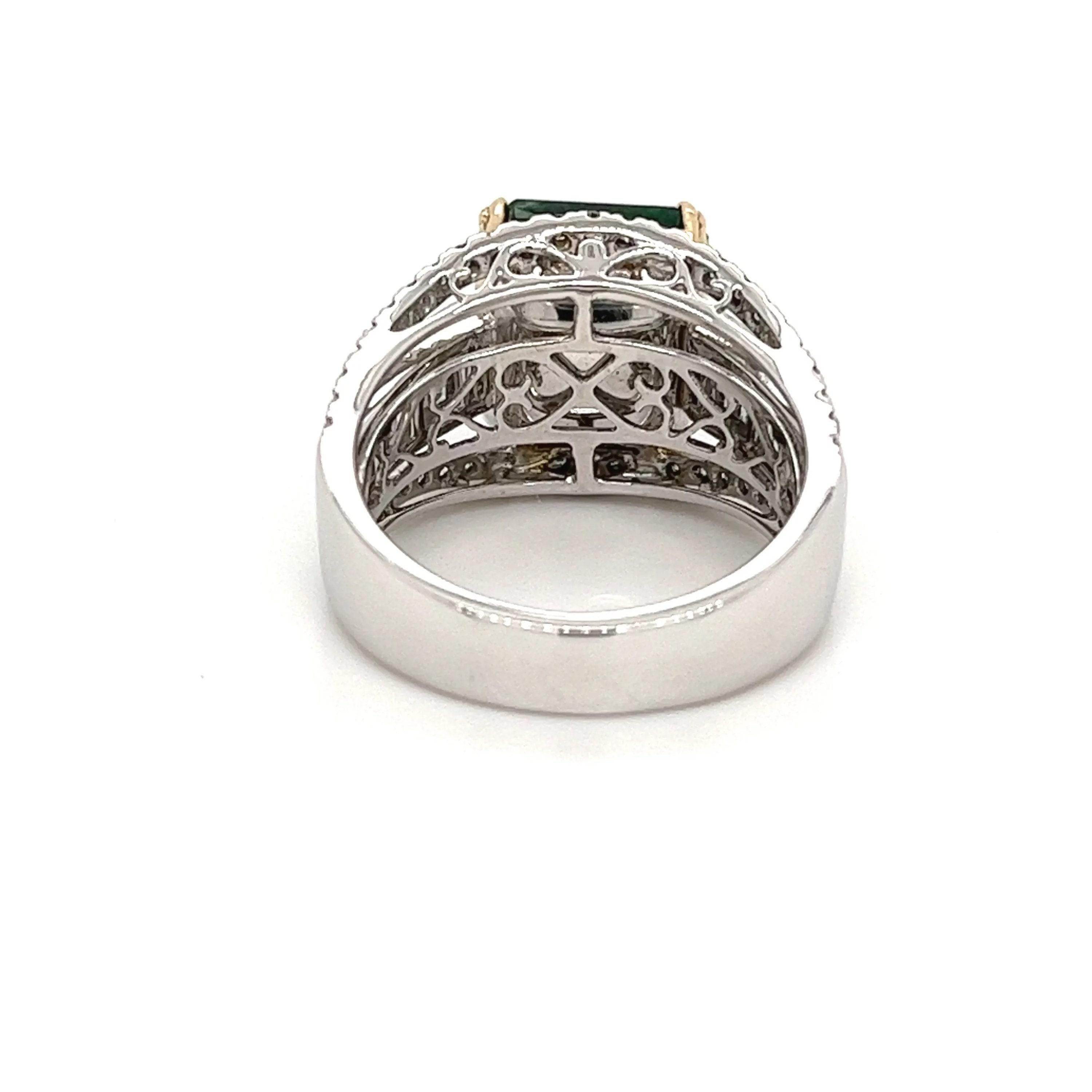 For Sale:  3 Carat Zambian Emerald Diamond Wedding Band Art Deco White Gold Bridal Ring 4