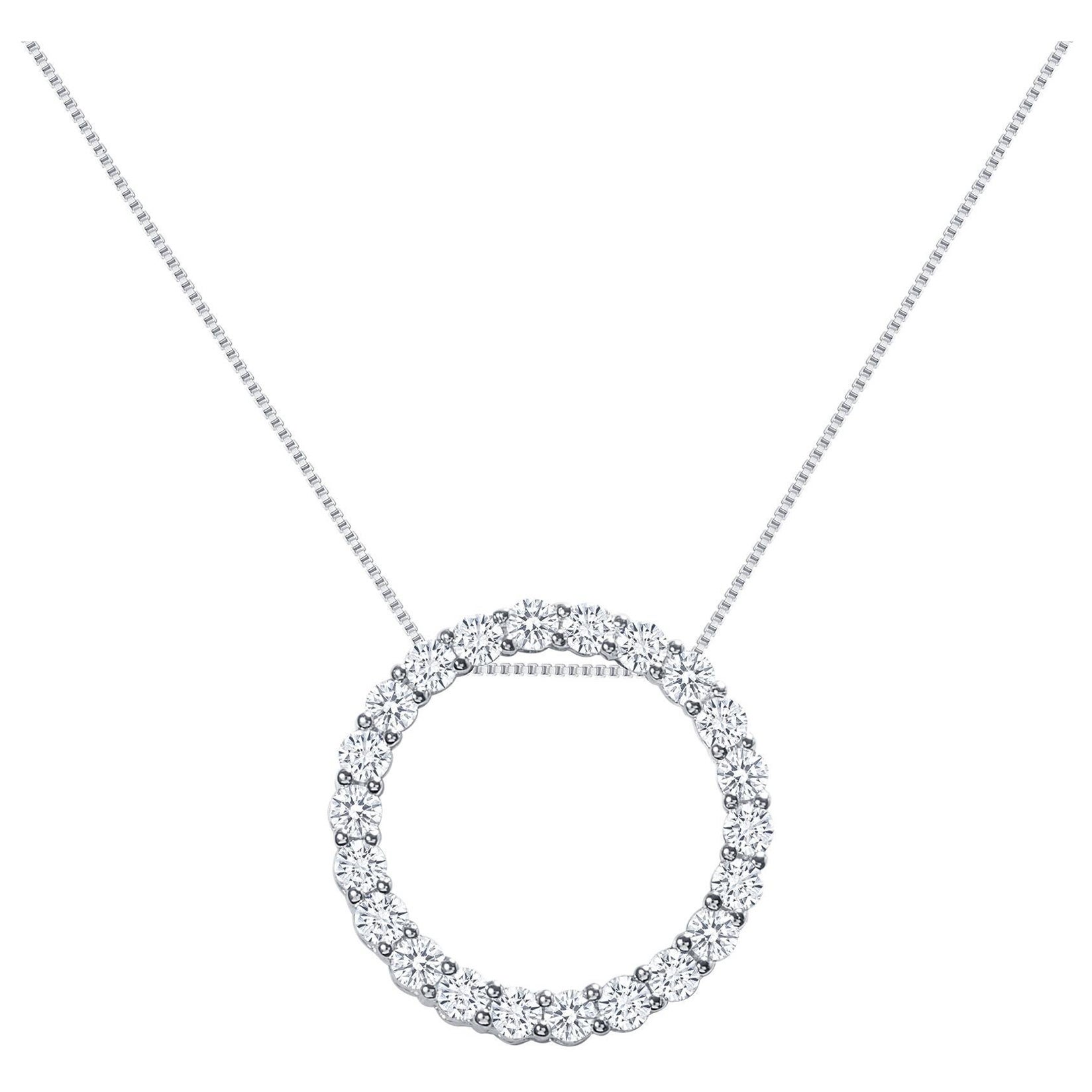 3 Karat 14 Karat Weißgold Natürliche runde Diamanten Kreis Anhänger Halskette