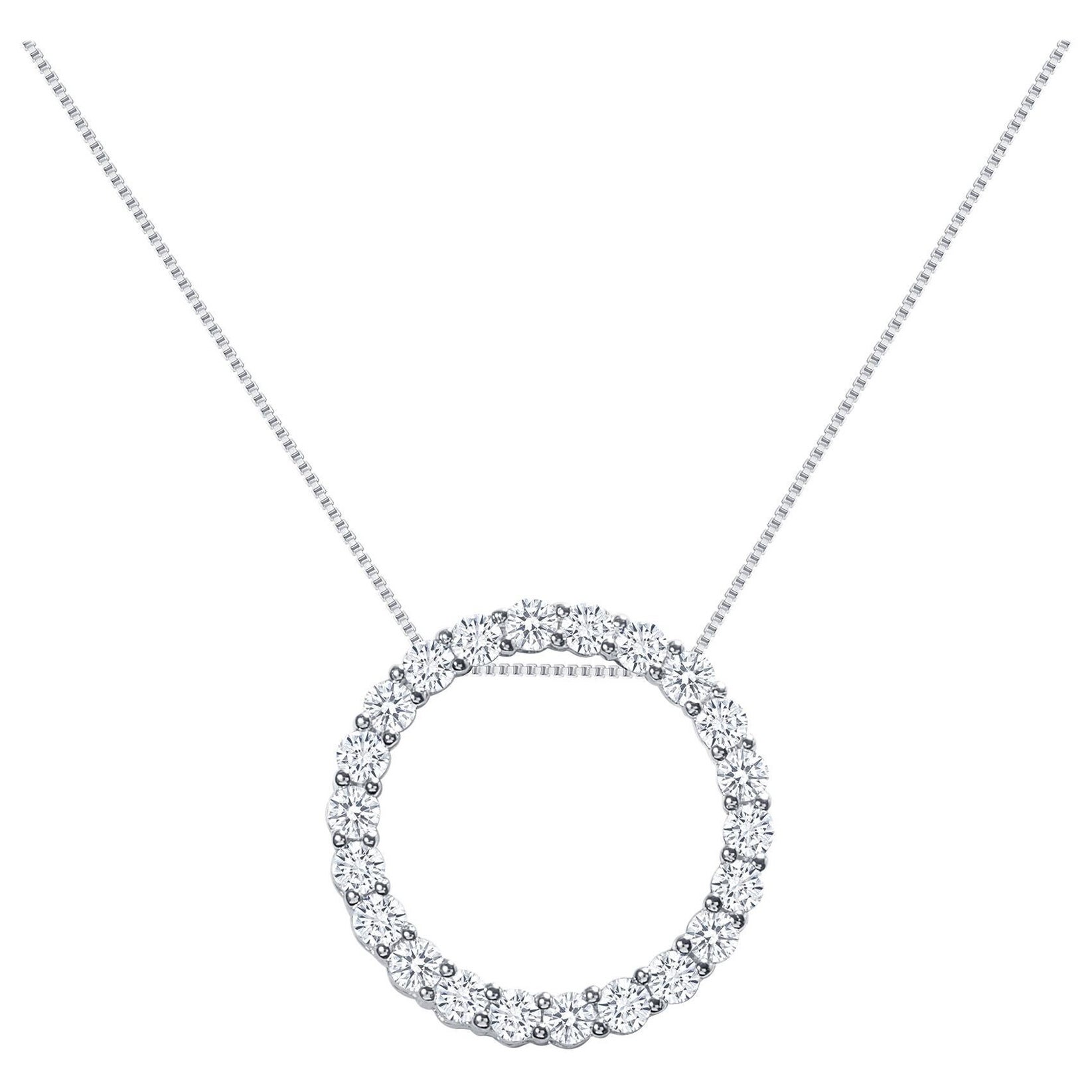 3 Karat 14 Karat Weißgold Natürliche runde Diamanten Kreis Anhänger Halskette