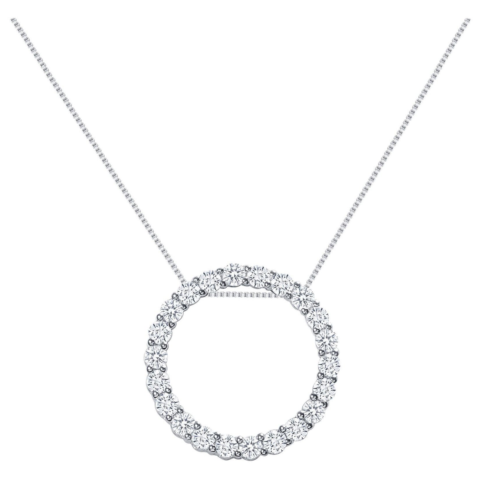 3 Karat 14 Karat Weißgold Natürliche runde Diamanten Kreis Anhänger Halskette