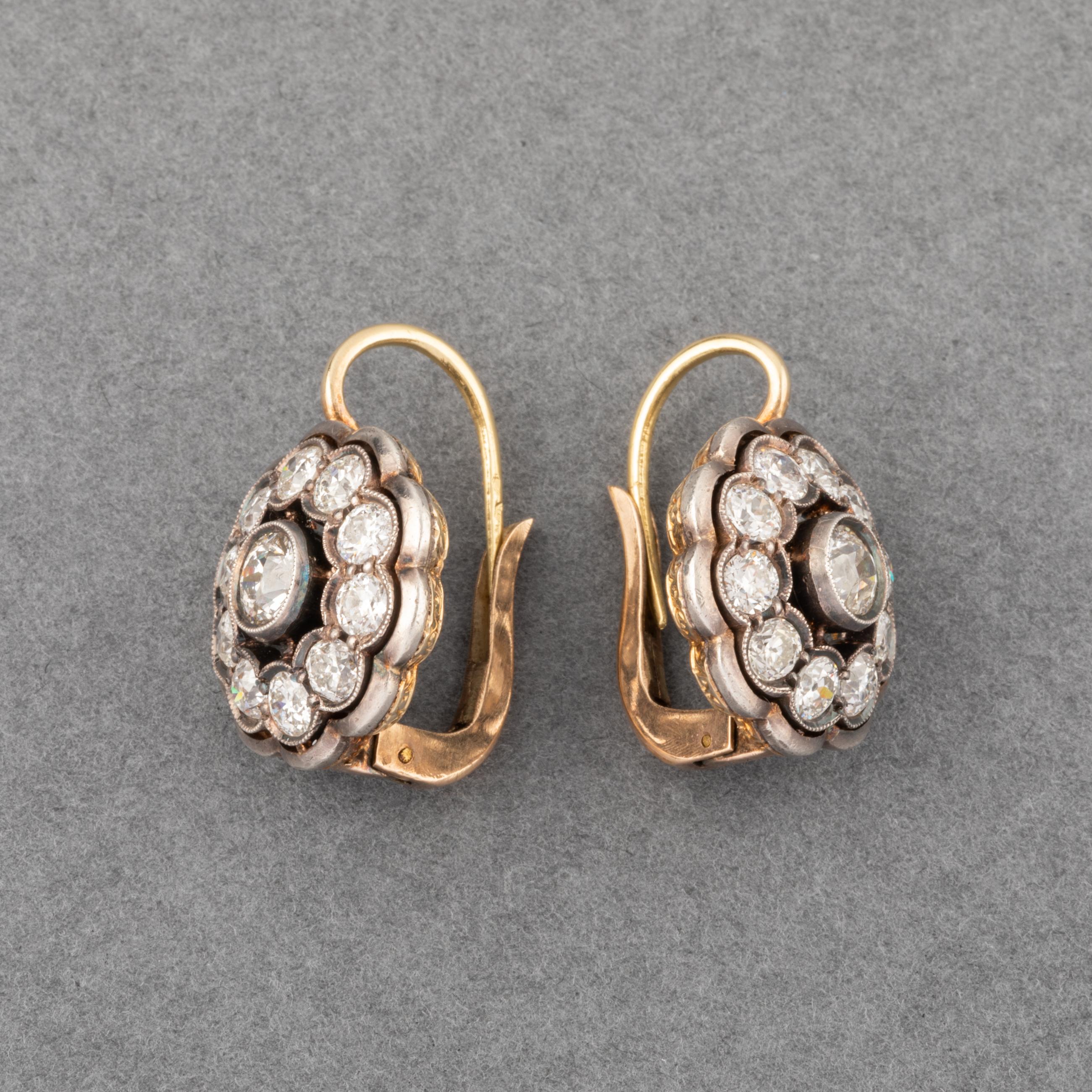 3 Carats Antique Diamonds Earrings In Good Condition For Sale In Saint-Ouen, FR