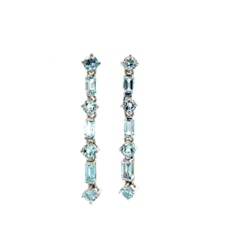 Mixed Cut 3 Carats Aquamarine Gemstone Long Dangle 925 Sterling Silver Earrings