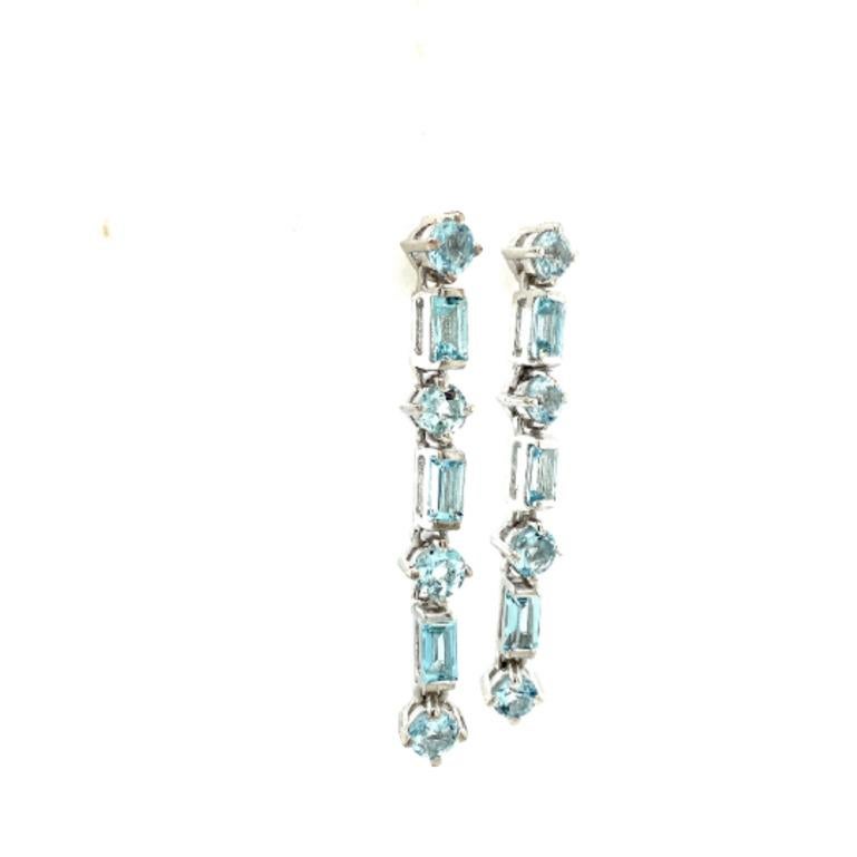 3 Carats Aquamarine Gemstone Long Dangle 925 Sterling Silver Earrings In New Condition In Houston, TX