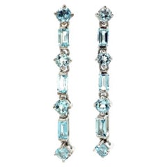 3 Carats Aquamarine Gemstone Long Dangle 925 Sterling Silver Earrings