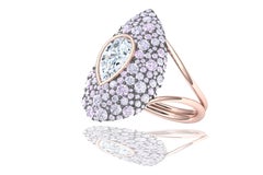 3 Carat Diamond and Purple Pink Sapphires Rose Gold Ring
