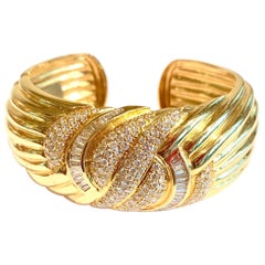 3 Carat Diamonds 18 Carat Yellow Gold Large Bangle