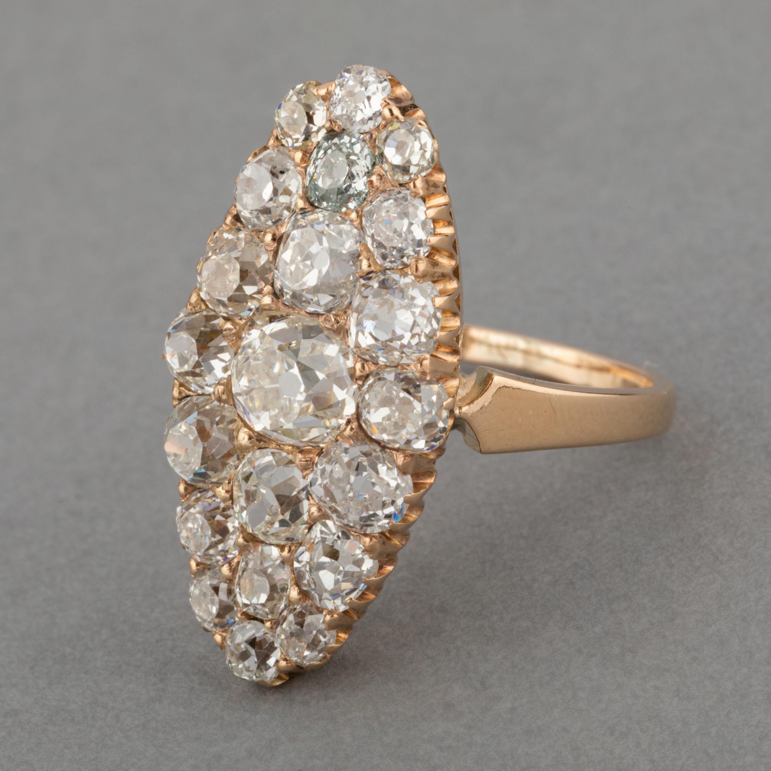 Victorian 3 Carats Diamonds Antique Marquise Ring For Sale