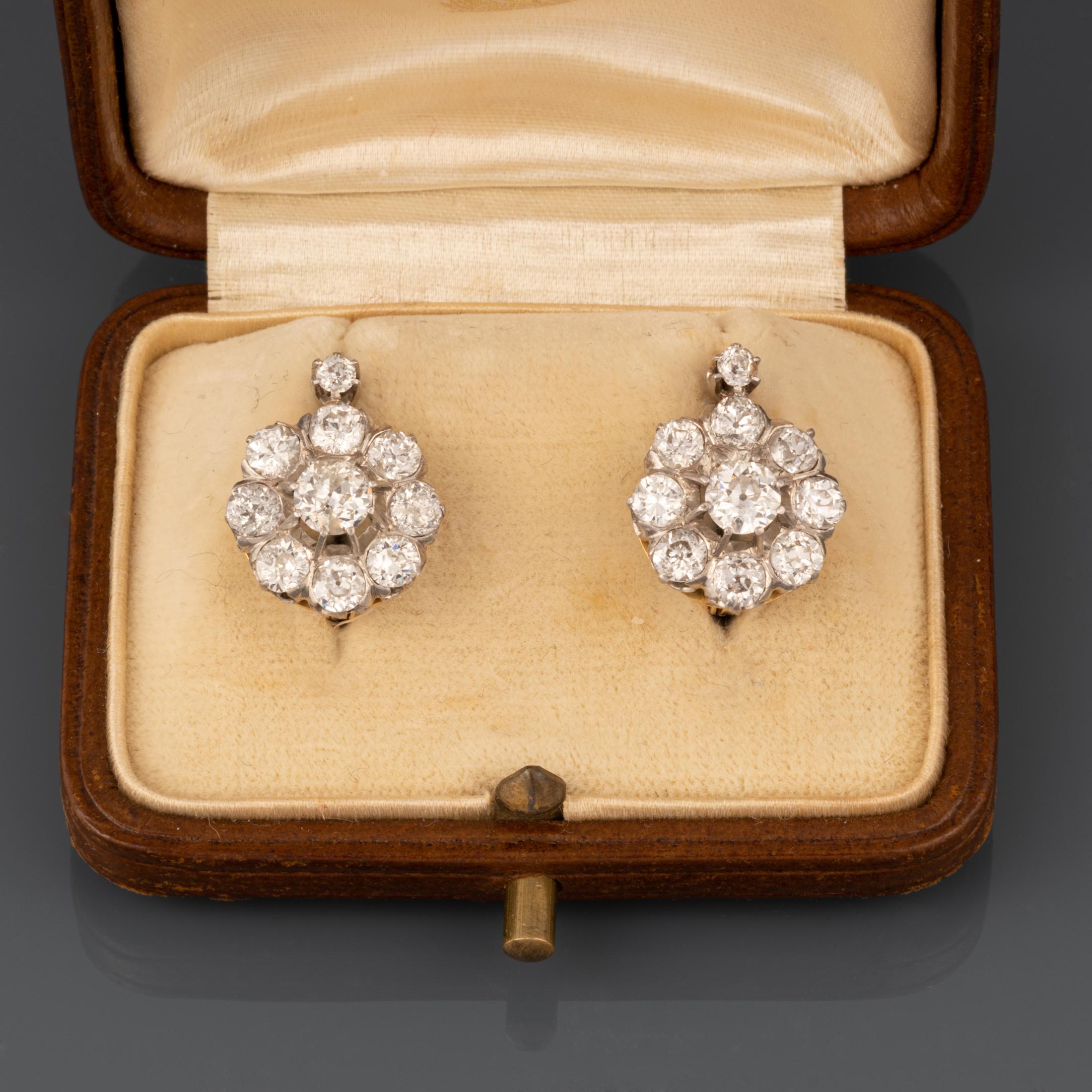 Belle Époque 3 Carats Diamonds French Antique Earrings For Sale
