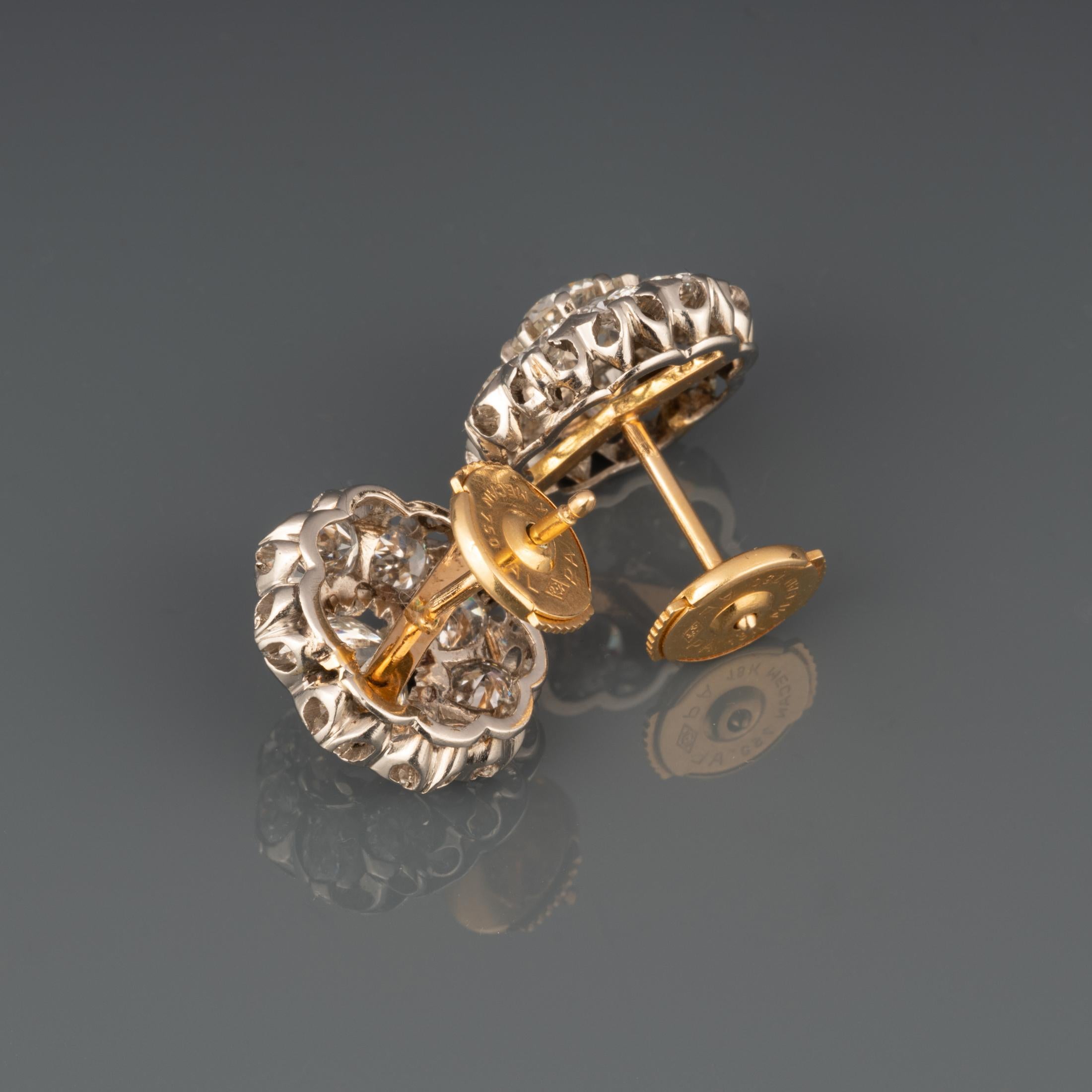 3 Carats Diamonds French Antique Earrings In Good Condition For Sale In Saint-Ouen, FR