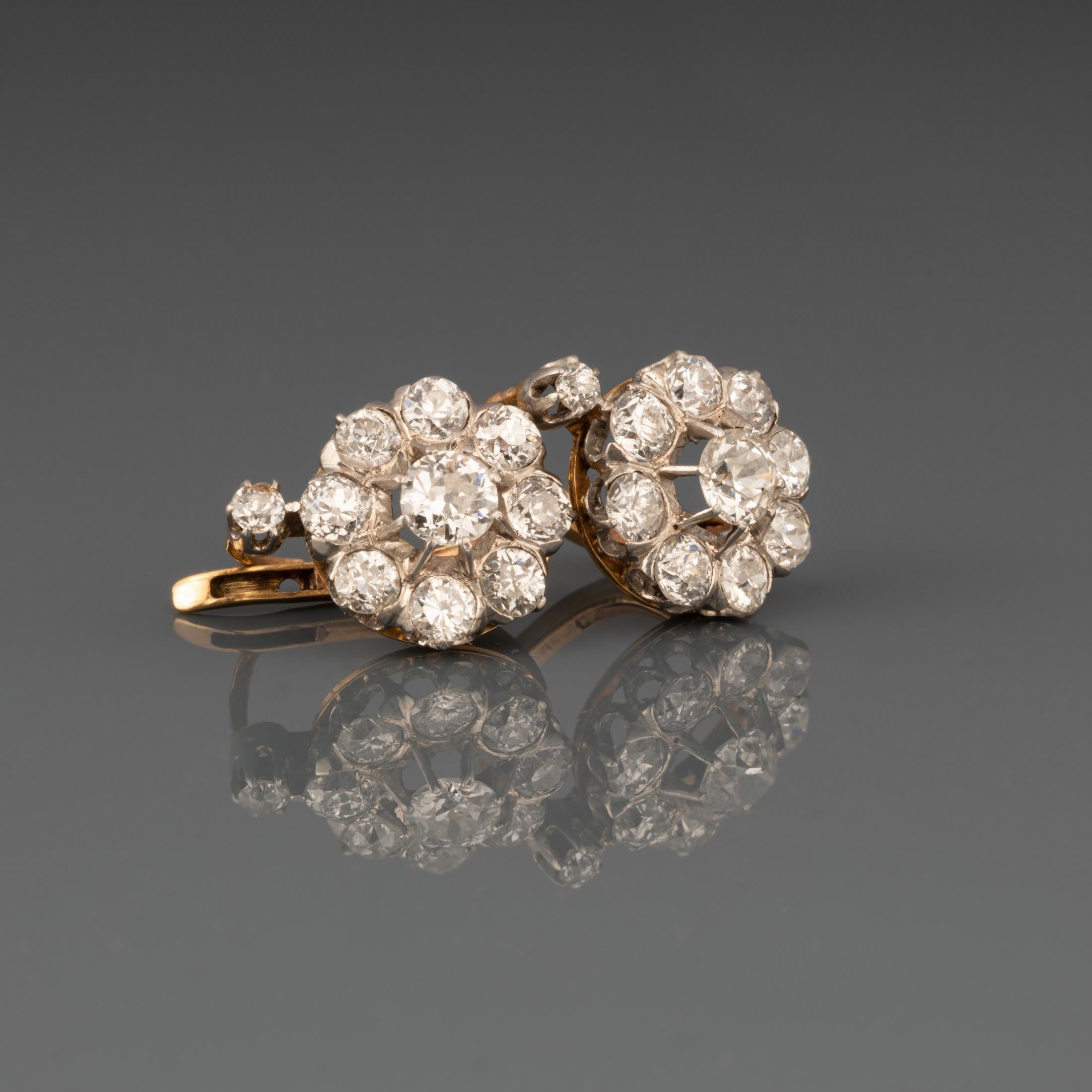 3 Carats Diamonds French Antique Earrings For Sale 2