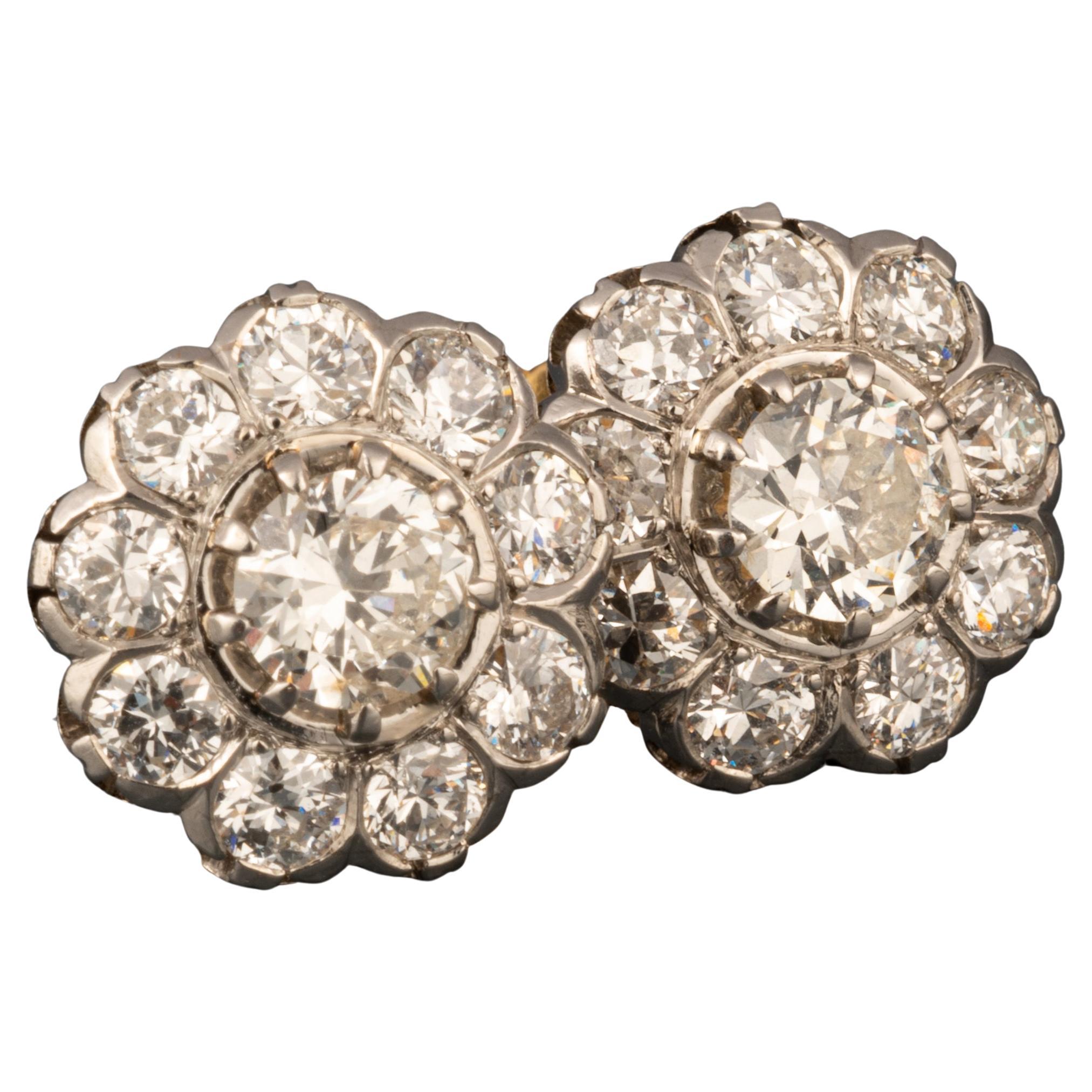 3 Carats Diamonds French Antique Earrings For Sale