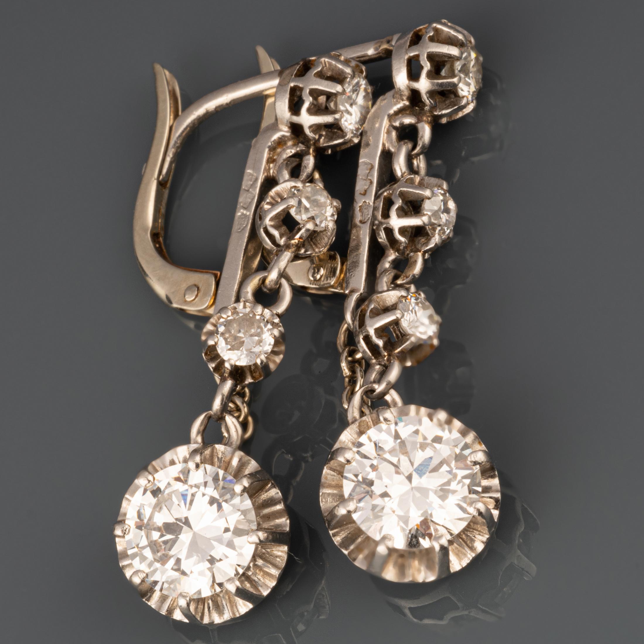 3 Carats Diamonds French Art Deco Earrings For Sale 1