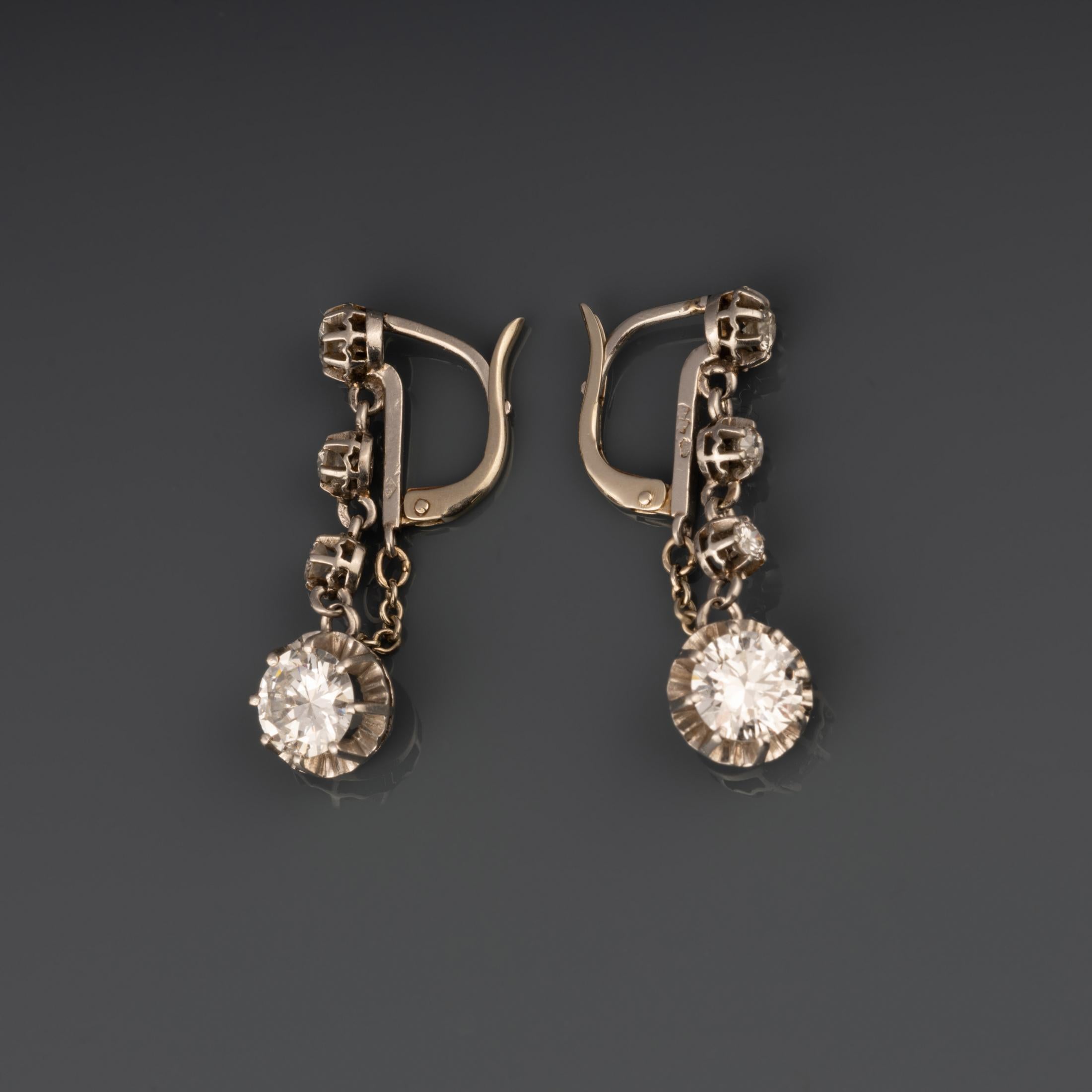 3 Carats Diamonds French Art Deco Earrings For Sale 2