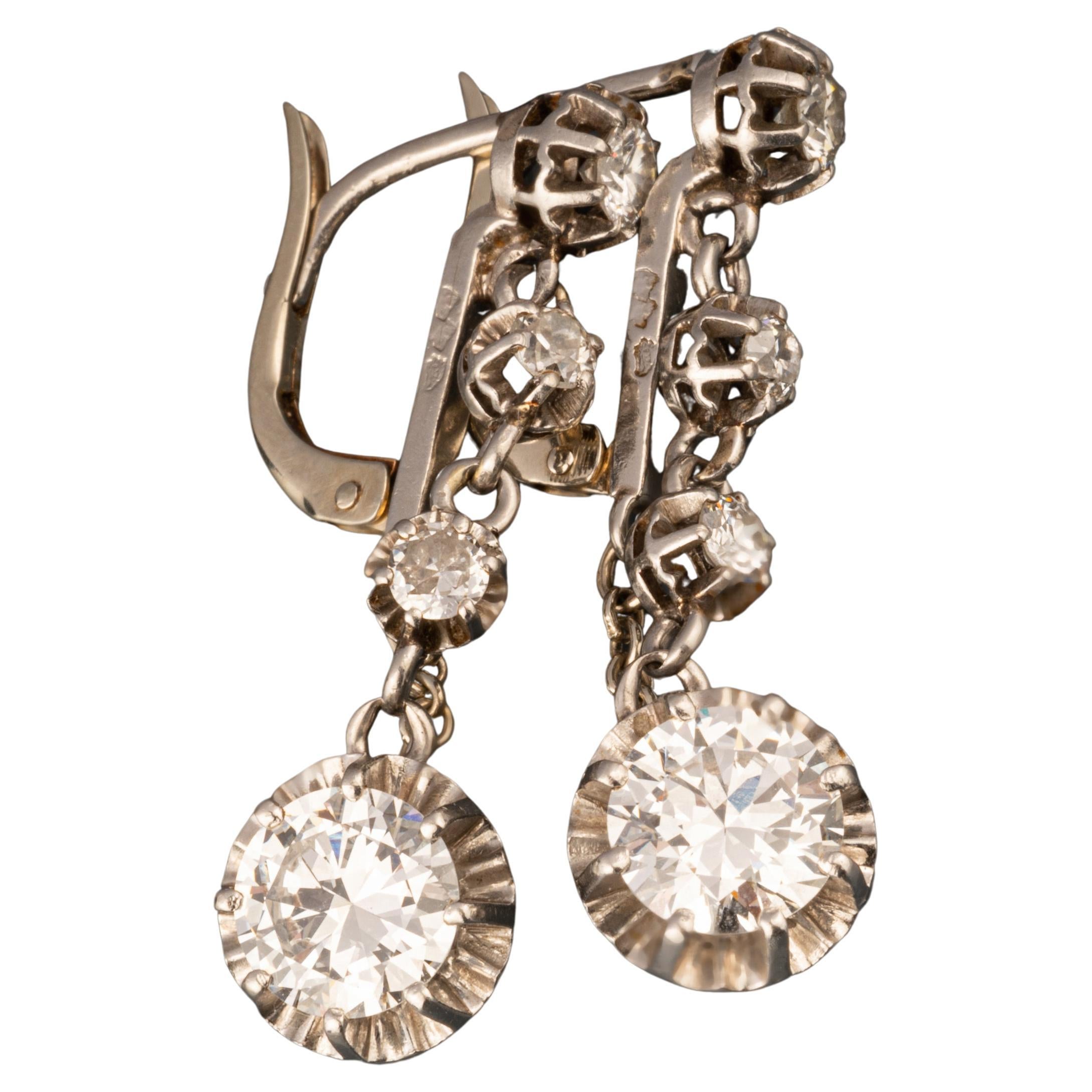 3 Carats Diamonds French Art Deco Earrings For Sale