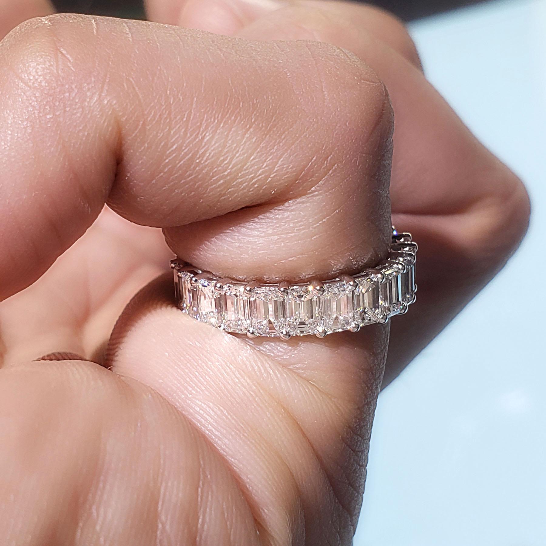 For Sale:  3 Carats Emerald Cut Eternity Band Shared Prong Design F-G Color VS1 Clarity 14k 4