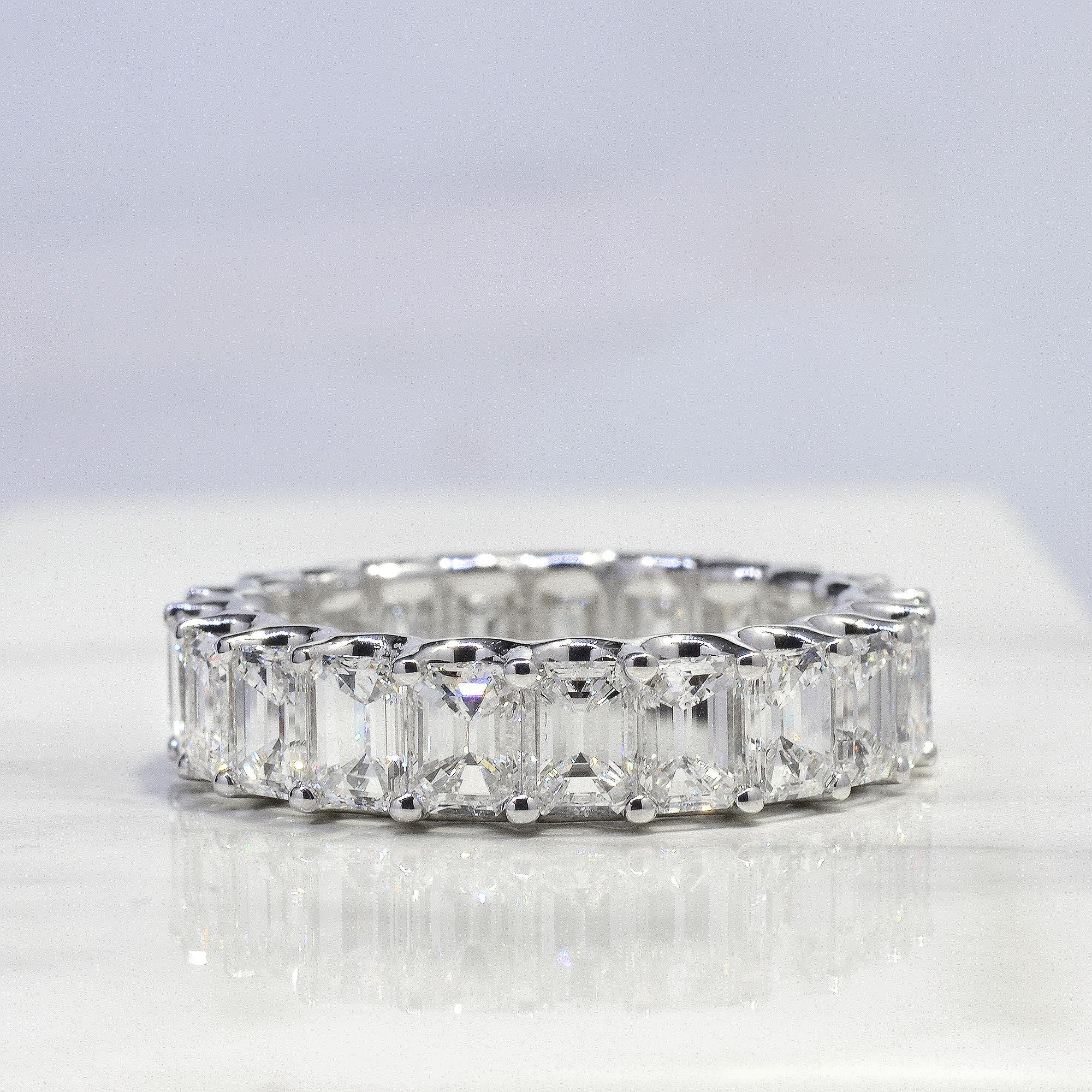 For Sale:  3 Carats Emerald Cut Eternity Band Shared Prong Design F-G Color VS1 Clarity 14k 6