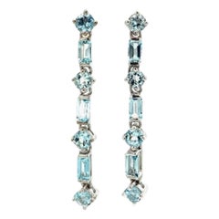 3 Carats Natural Aquamarine Gemstone Long Dangle 925 Sterling Silver Earrings