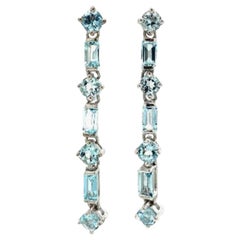 3 Carats Natural Aquamarine Gemstone Long Dangle 925 Sterling Silver Earrings