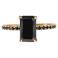 3 Carats Natural Black Emerald Cut Diamond Ring with Complimentary Hidden Halo