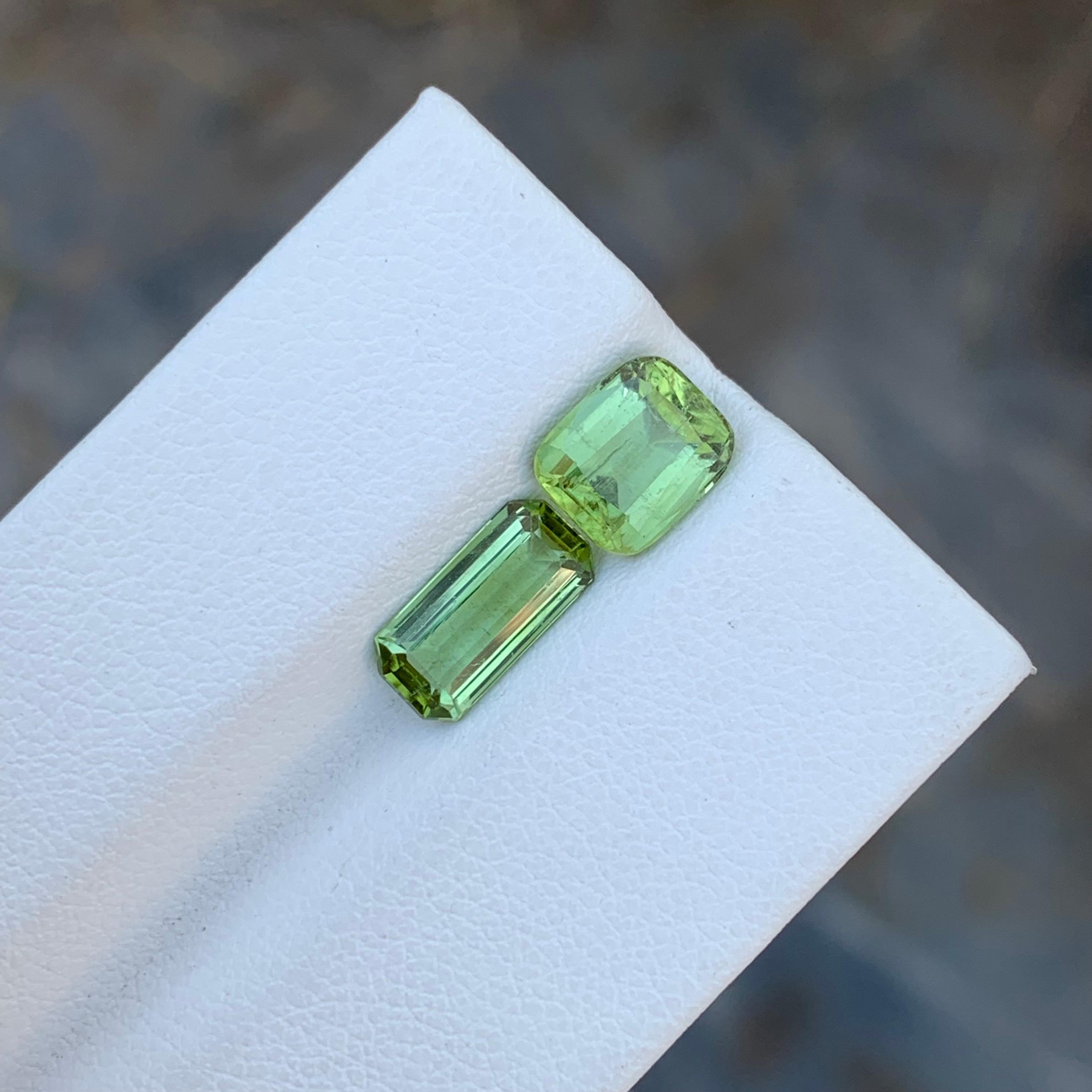 Loose Tourmaline 
Weight: 3.0 Carats 
Dimension: 10x4.8x3.1 Emerald 
7.5x6.2x4.4 cushion 
Origin: Afghanistan 
Shape: Cushion & Emerald
Certificate: On Demand 
Green Tourmaline, a gemstone of unparalleled beauty, is a member of the Tourmaline