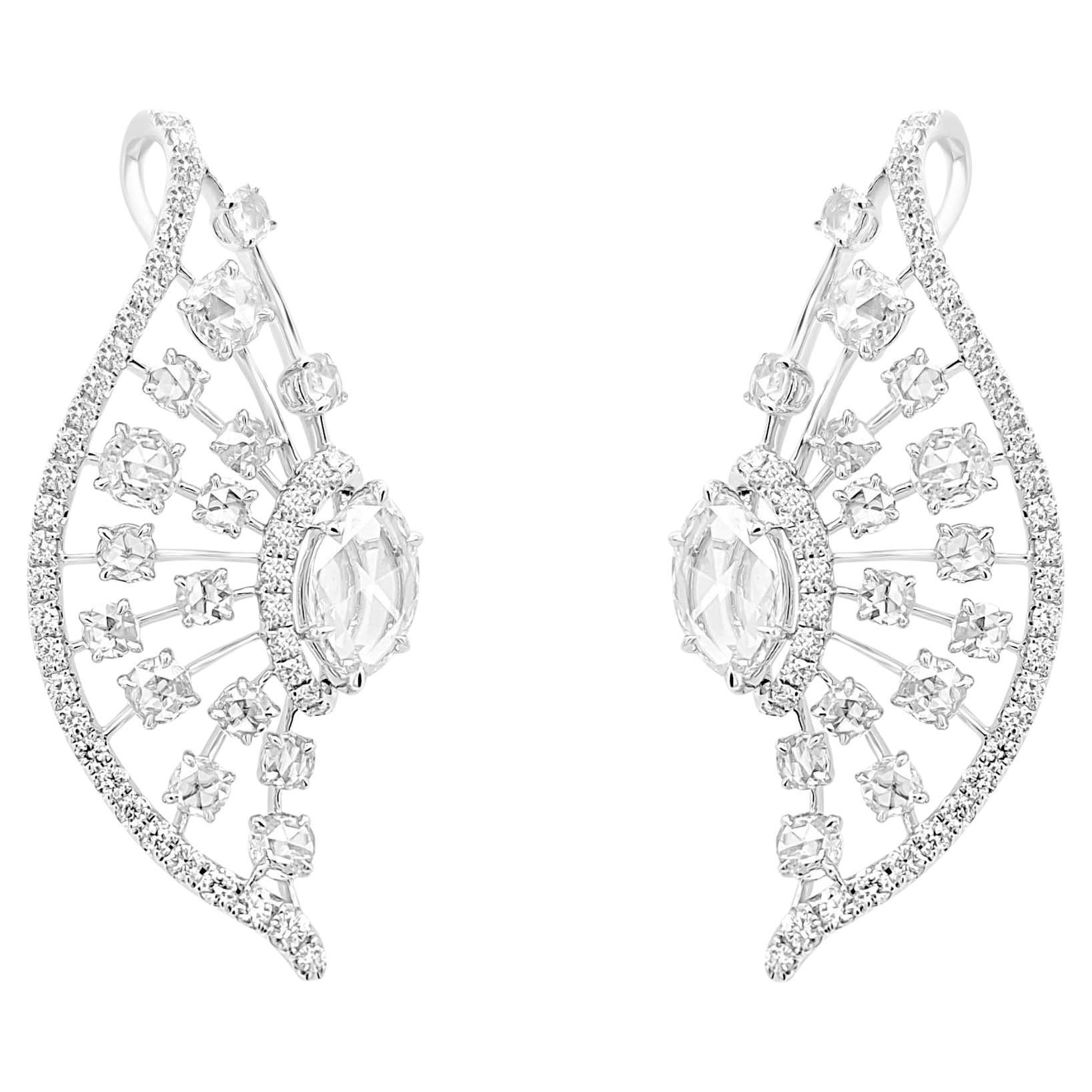 3 carats Natural Rose Cut White diamond and Round White Diamond Earrings