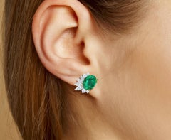 3 Carat of Emerald and Diamond Cluster Earrings
