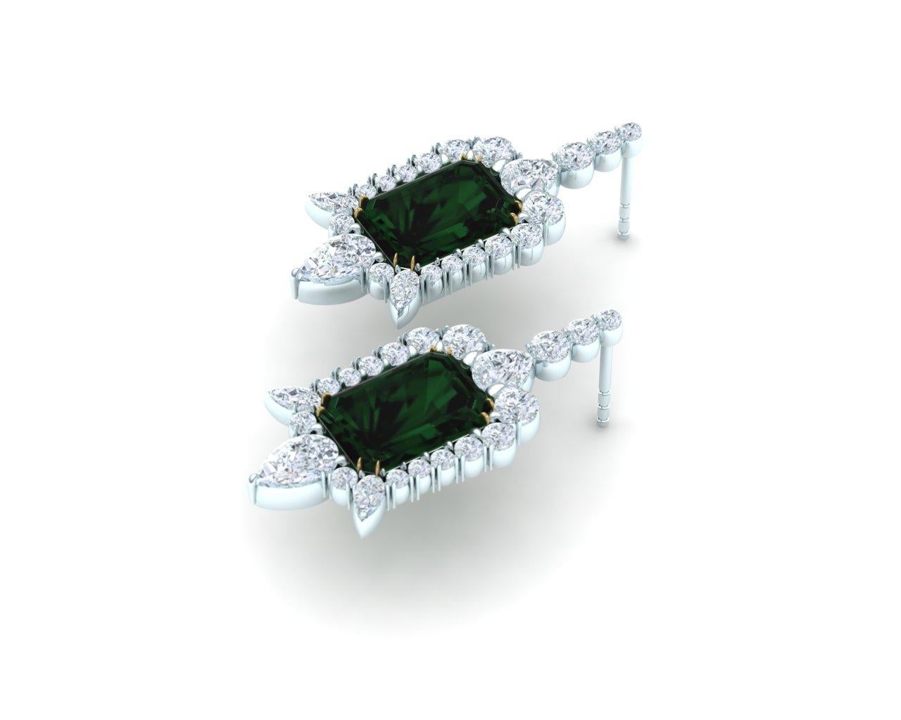Modern 3 Carat Tourmaline and Diamond Platinum and Yellow Gold Drop Earrings For Sale