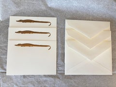 3 Cartier Luxury Iconic Crocodile Gold Design Card and Envelope Desk Stationery