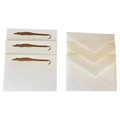 3 Cartier Luxury Iconic Crocodile Gold Design Card and Envelope Desk Stationery