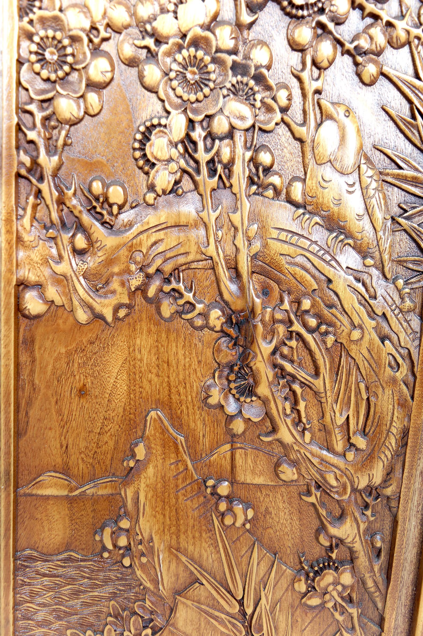 3 Carved Wooden Panels, Floral and Animal Decorations, Indochina / Vietnam, 1900 For Sale 5
