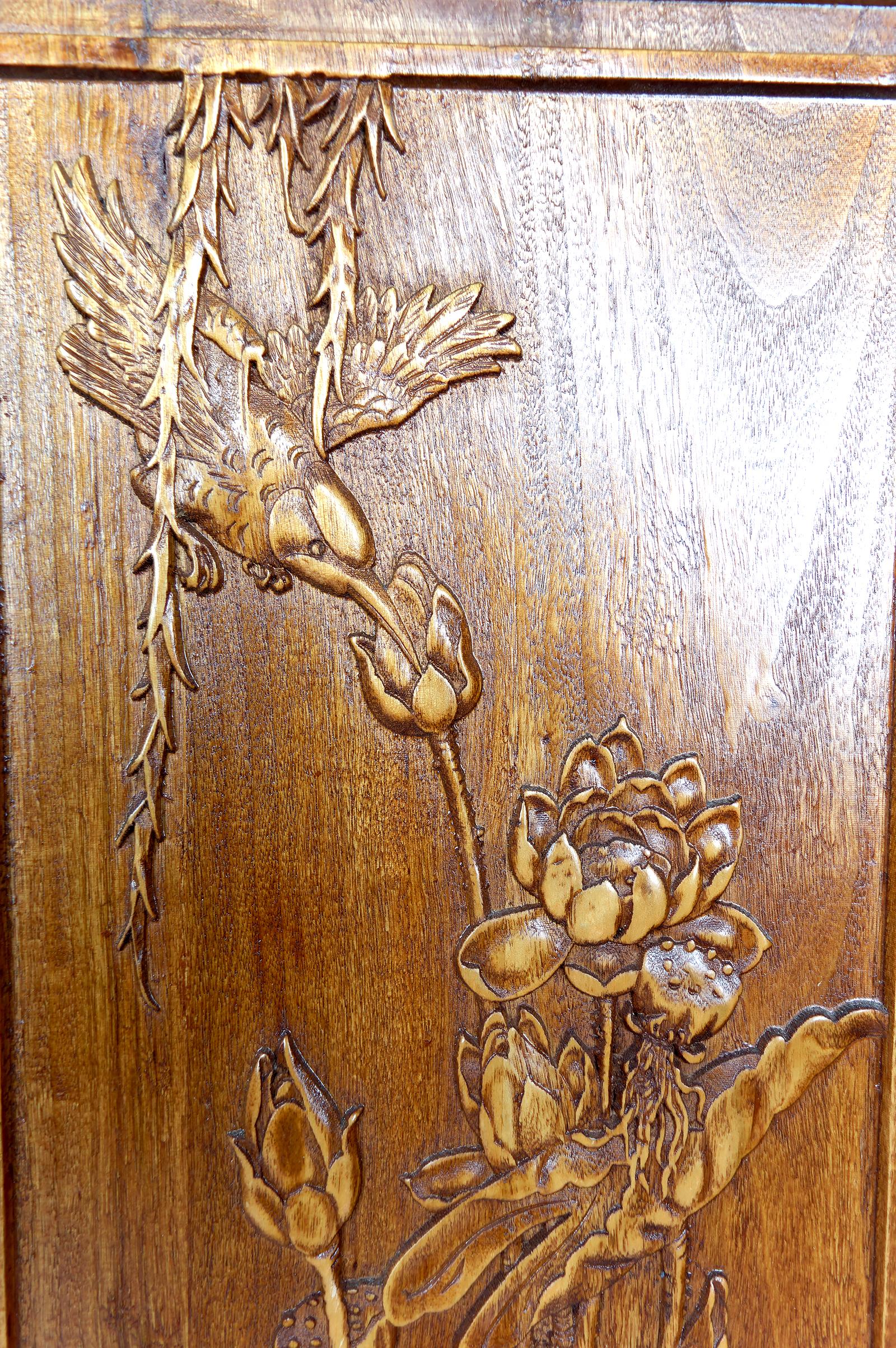 3 Carved Wooden Panels, Floral and Animal Decorations, Indochina / Vietnam, 1900 For Sale 8