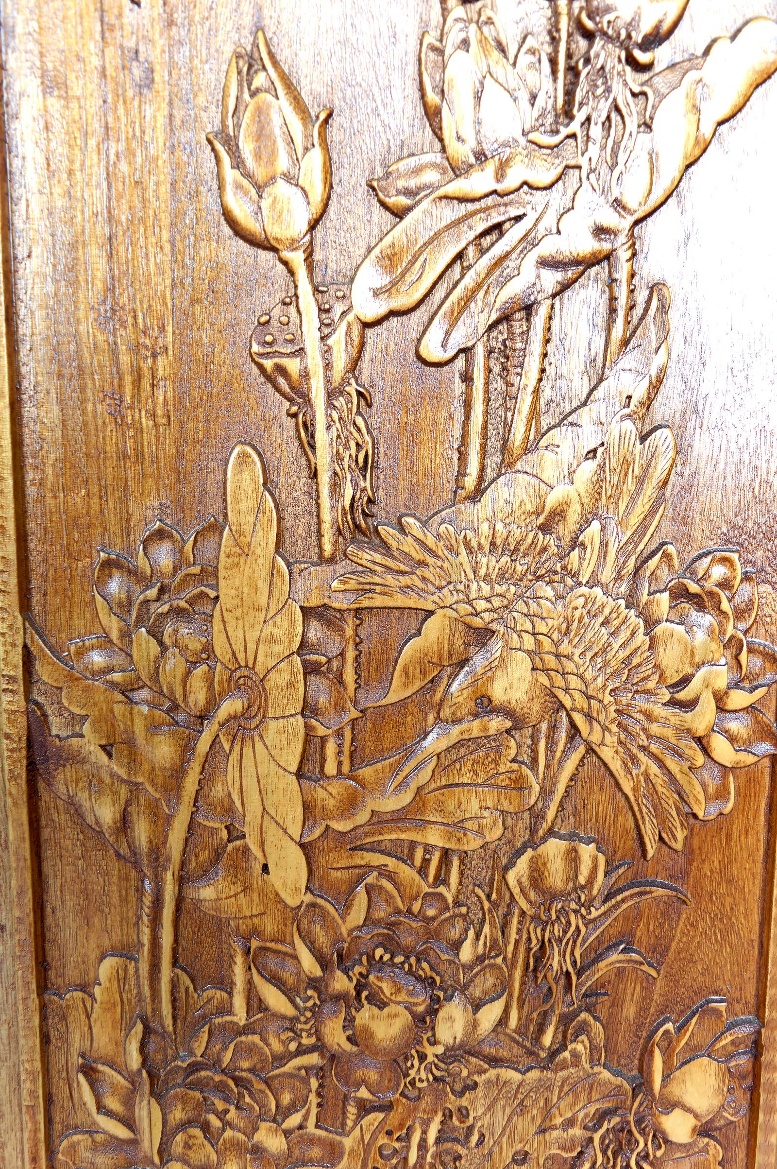 3 Carved Wooden Panels, Floral and Animal Decorations, Indochina / Vietnam, 1900 For Sale 10