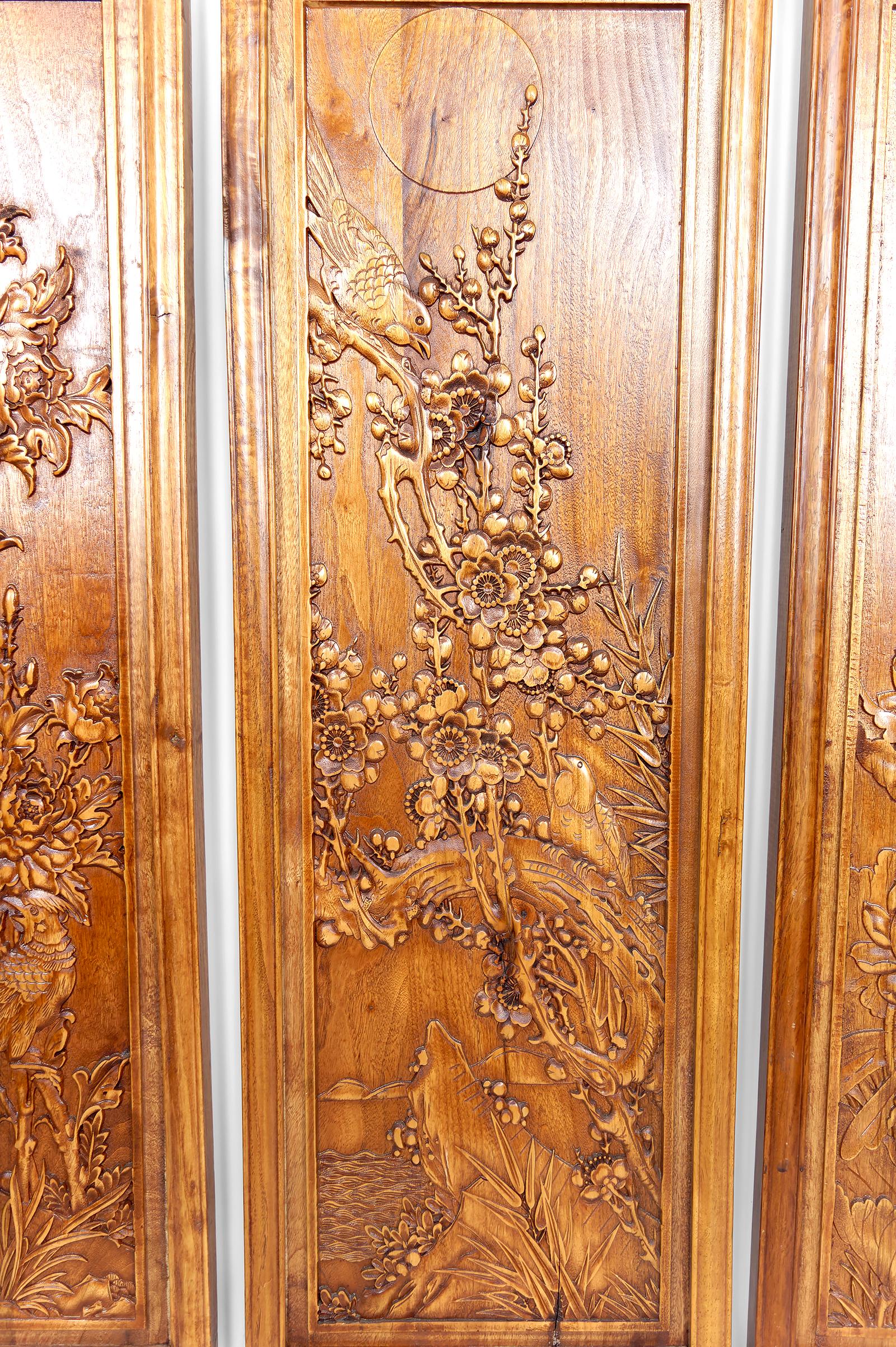 3 Carved Wooden Panels, Floral and Animal Decorations, Indochina / Vietnam, 1900 For Sale 2