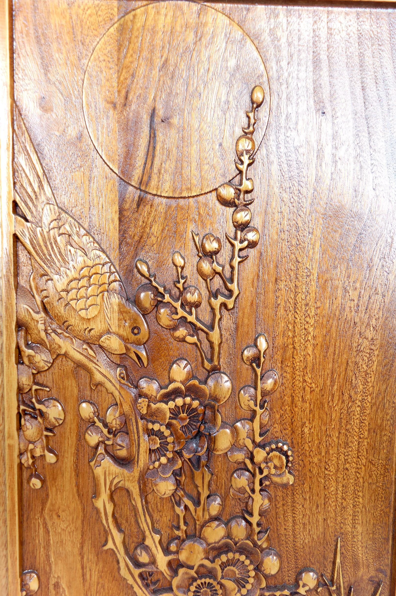 3 Carved Wooden Panels, Floral and Animal Decorations, Indochina / Vietnam, 1900 For Sale 3