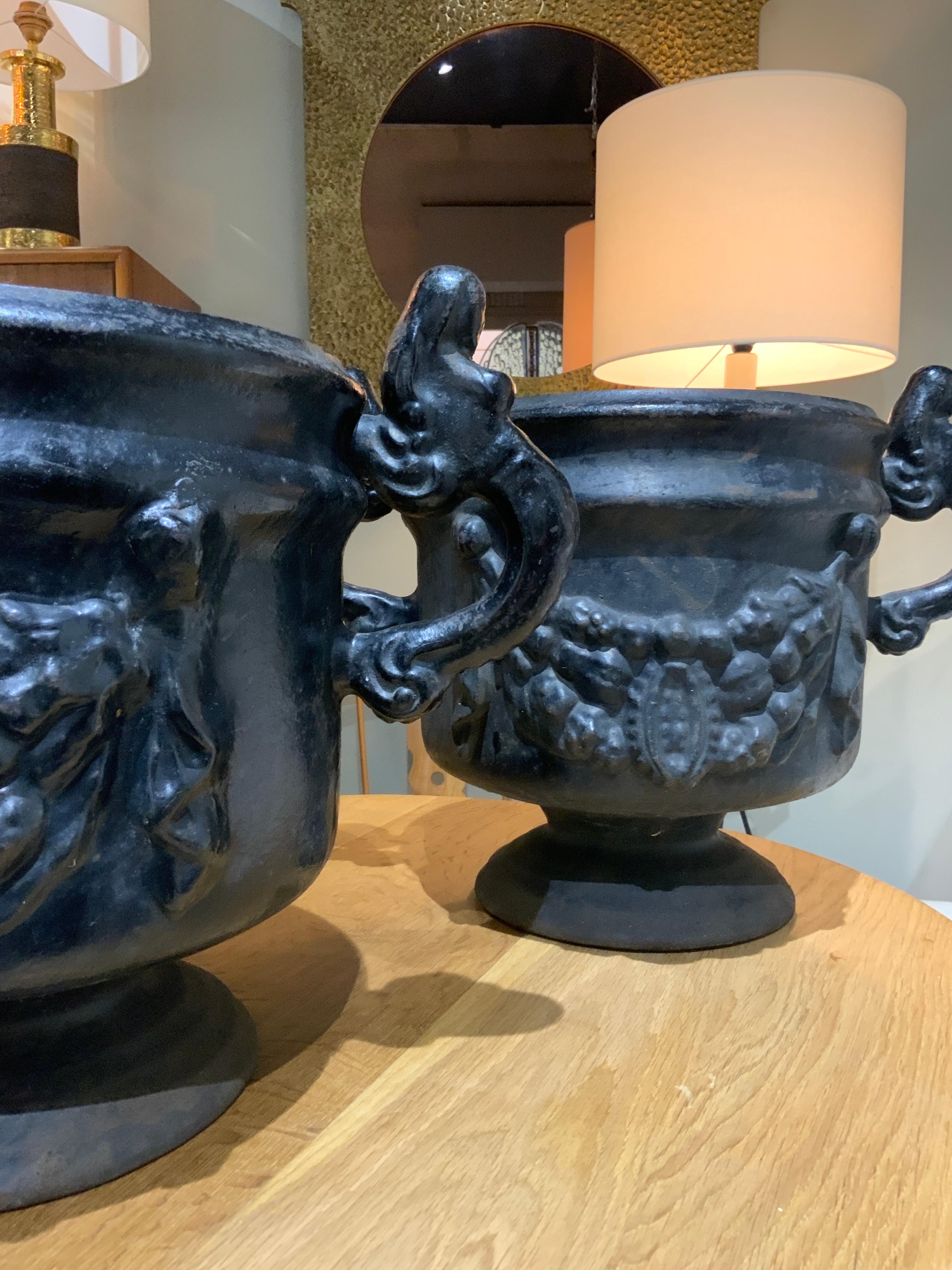 Mid-Century Modern 3 cast iron urns Sweden circa 1900 For Sale