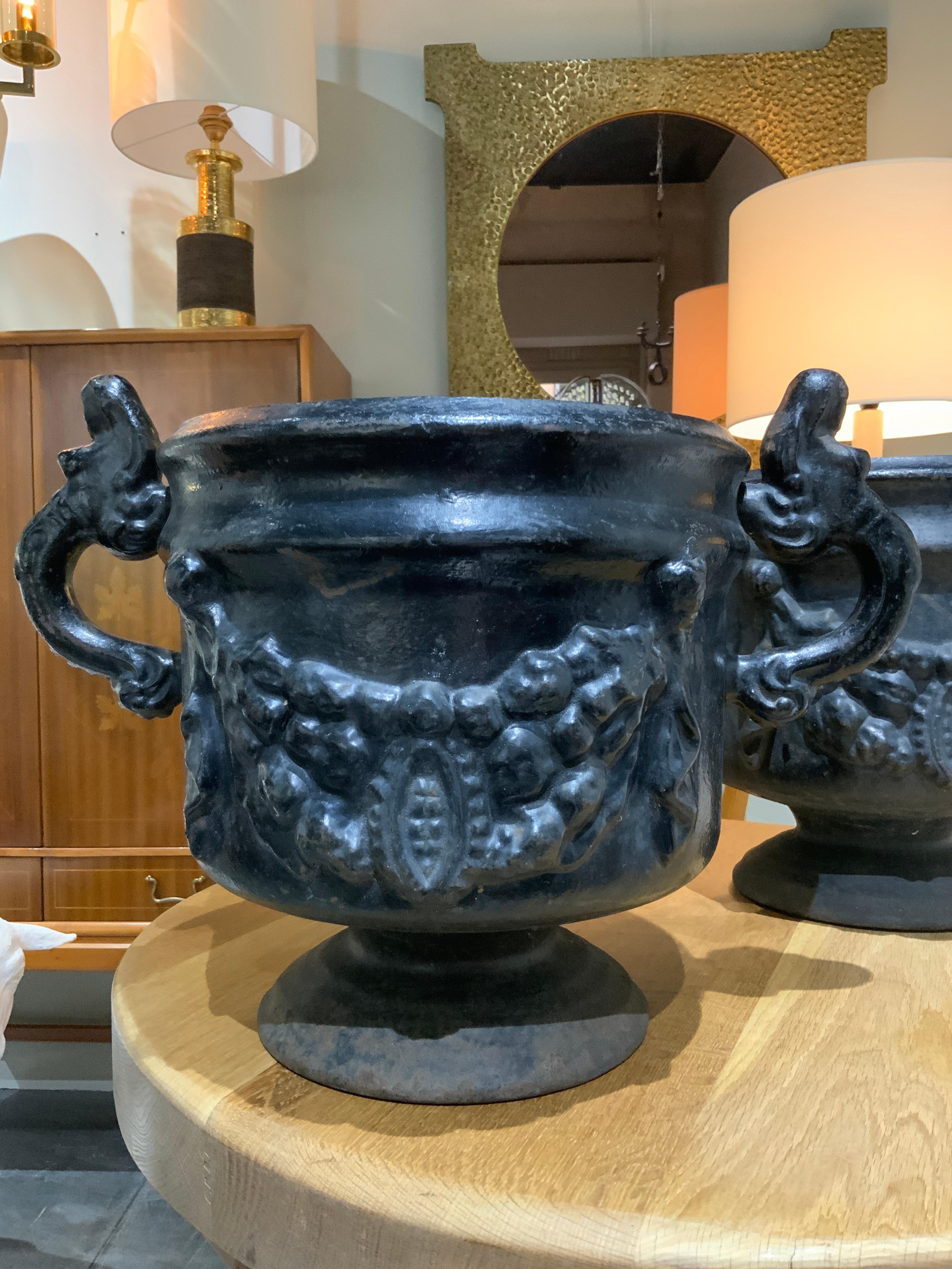 Early 20th Century 3 cast iron urns Sweden circa 1900 For Sale