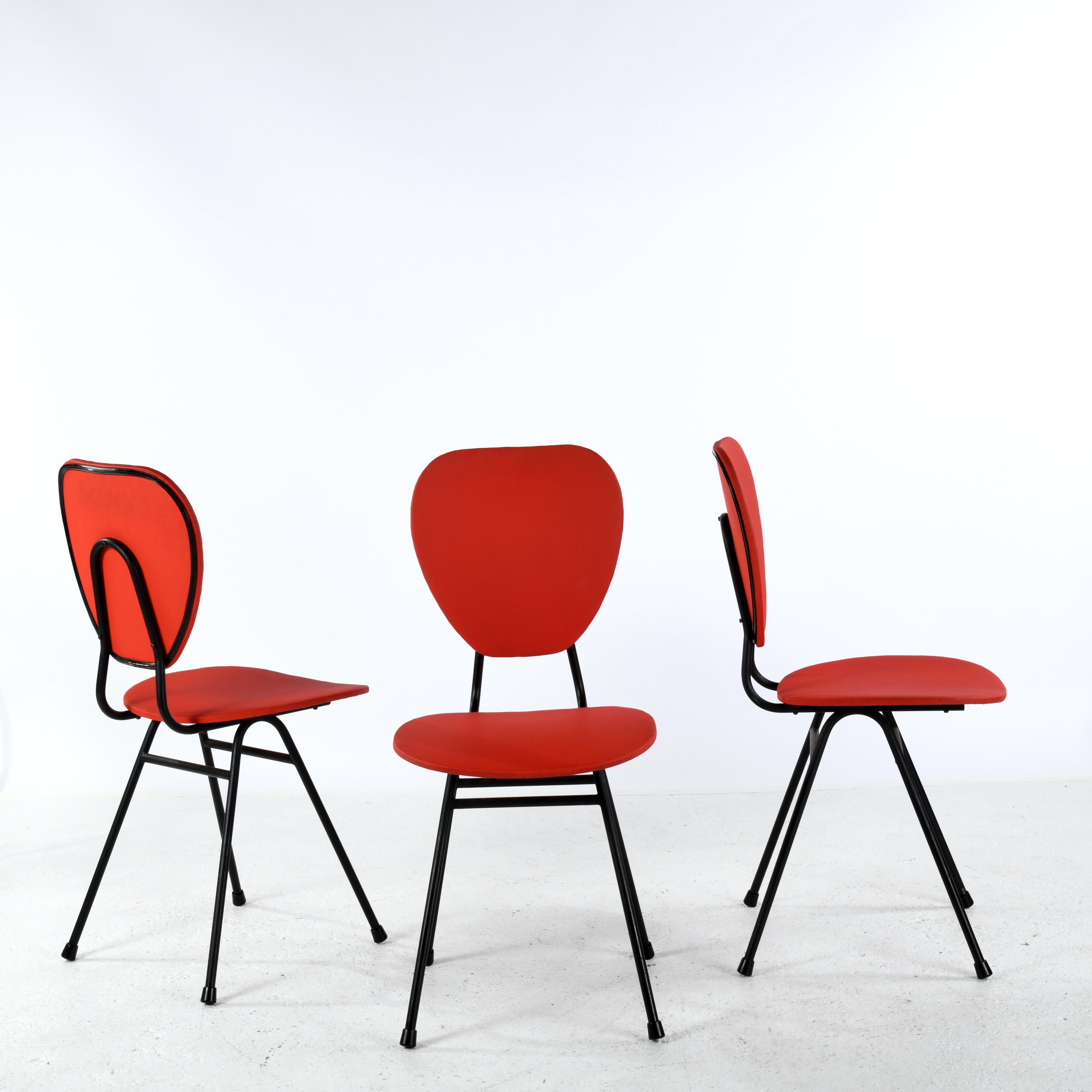 Mid-Century Modern 3 chairs designed by Jacques Hitier in the 1950s in France For Sale