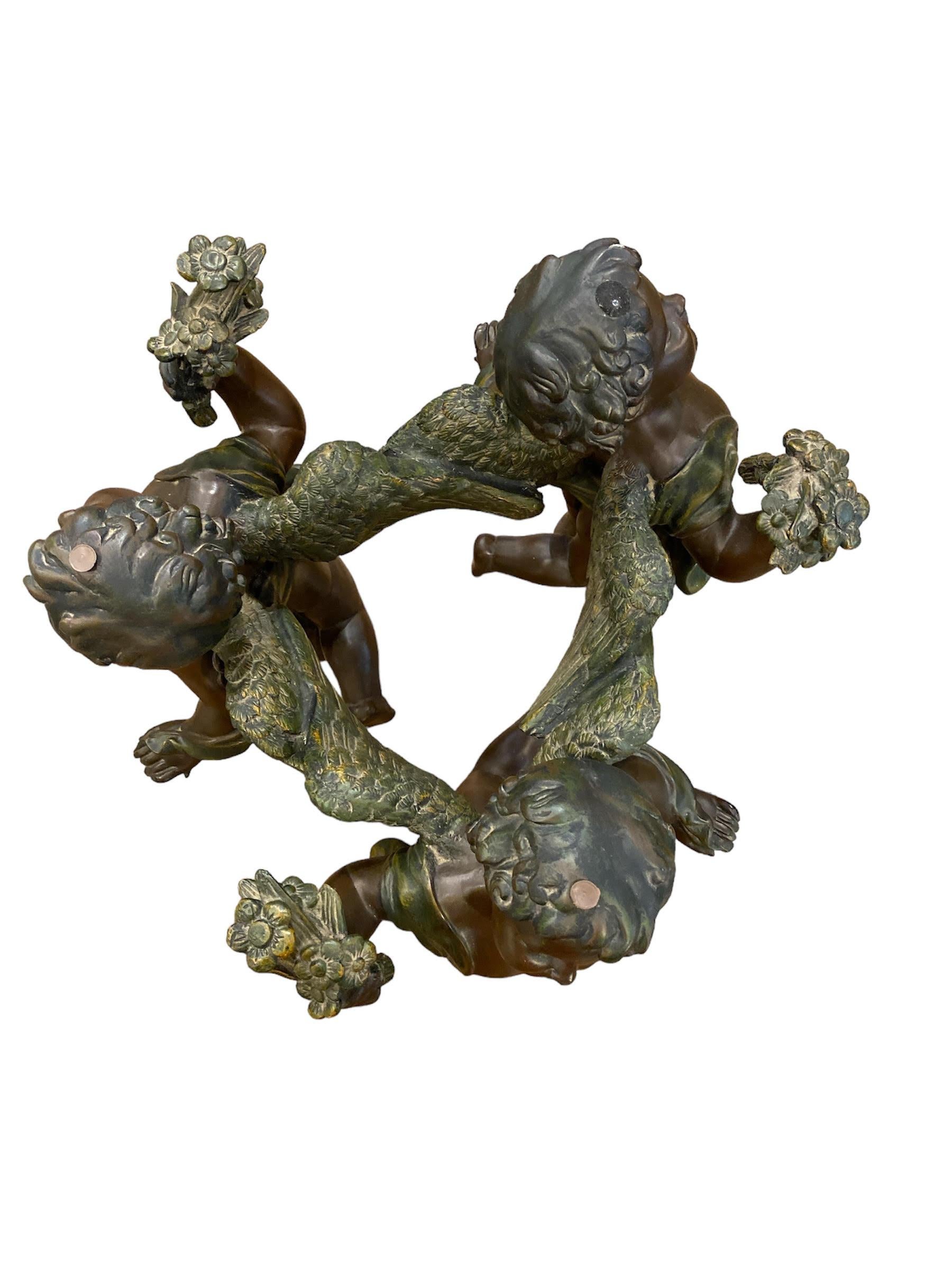 Italian 3 Cherubs Glass Top Coffee Table