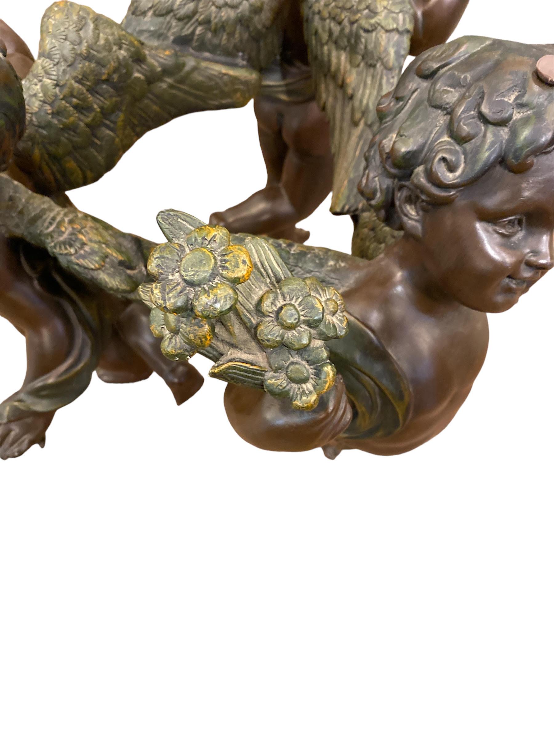 Molded 3 Cherubs Glass Top Coffee Table