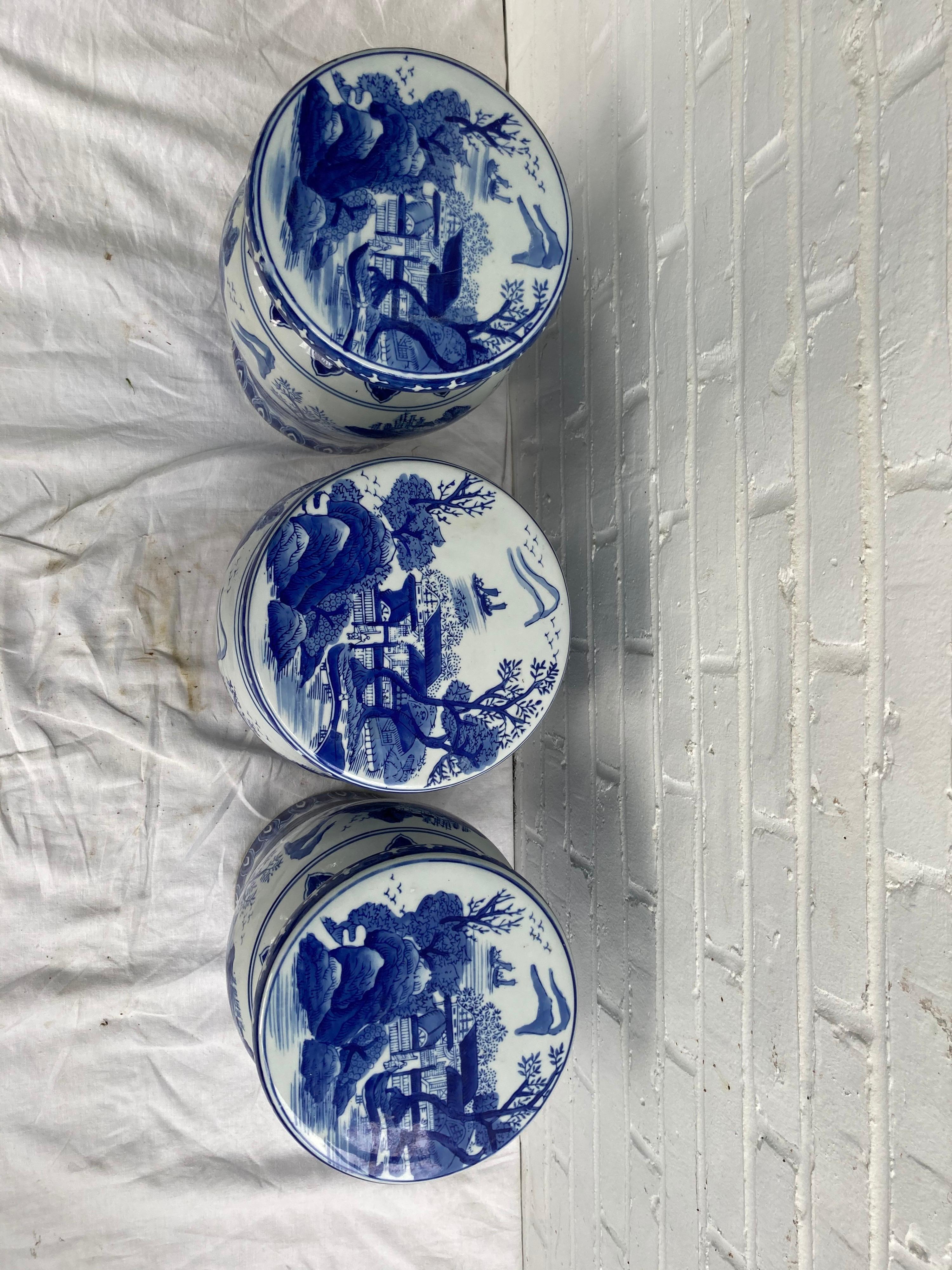 Set of 3 Chinese blue and white garden stools sold separately or together...