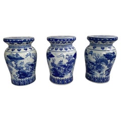 3 Chinese Blue and White Garden Stools