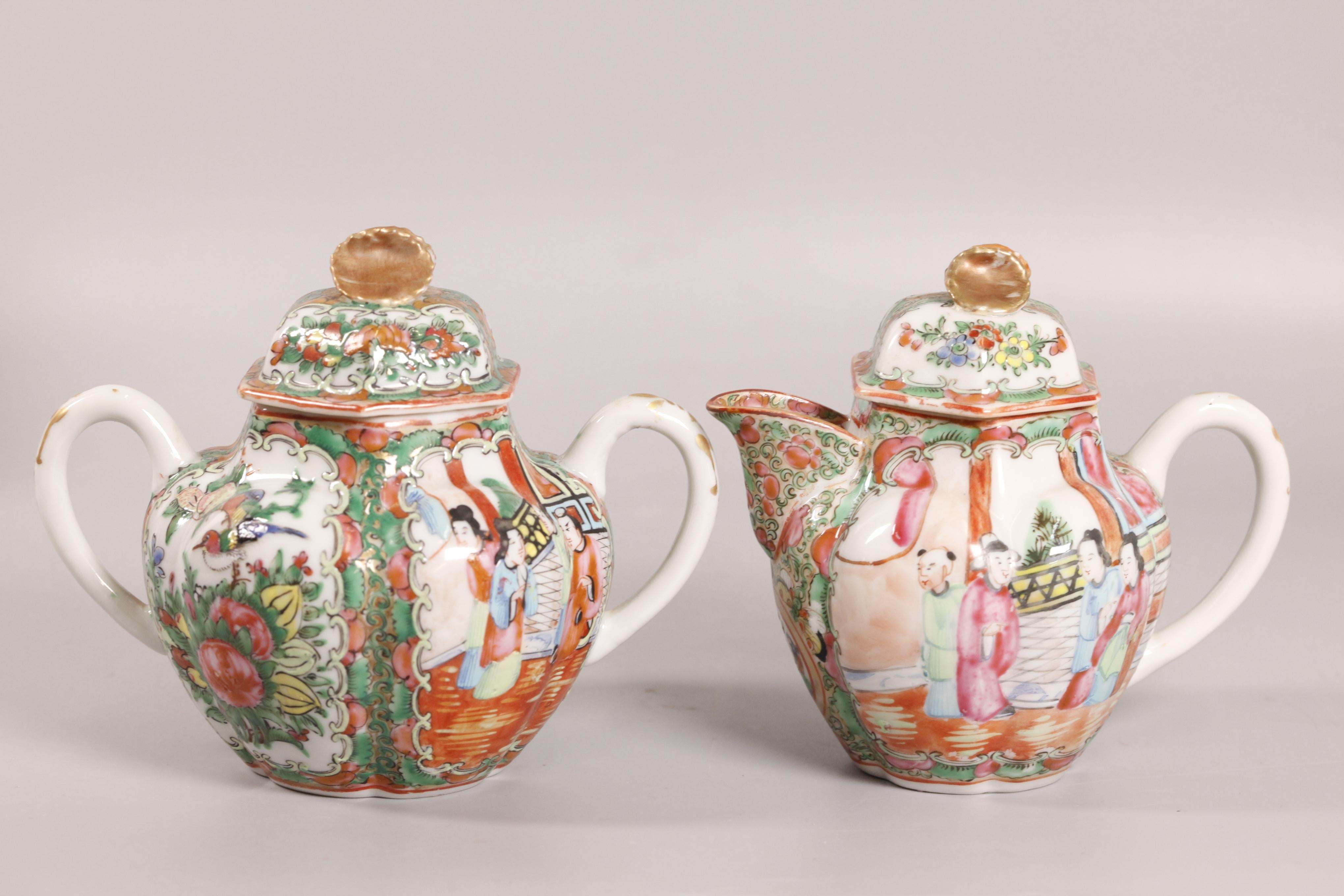19th Century 3 Chinese rose medallion porcelain teapots/bowl, 19th c. For Sale