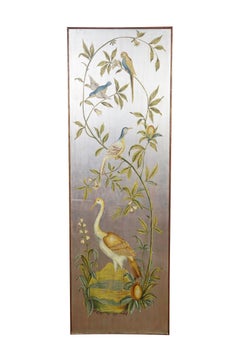 3 Chinoiserie Gold Silver Metallic Tropical Bird Crane Leaf Vine Hanging Panels
