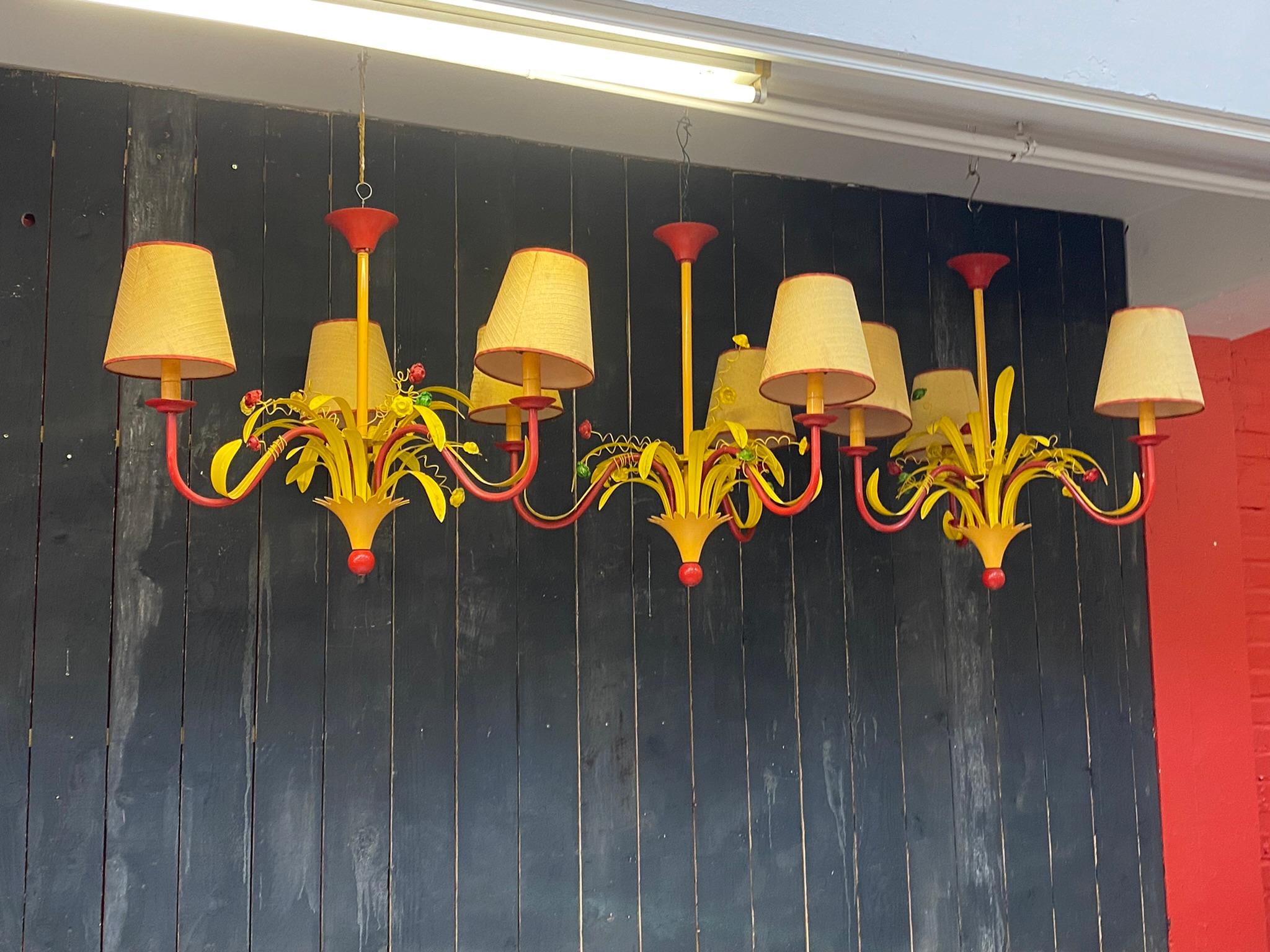 Late 20th Century 3 Circus Chandeliers in Lacquered Metal, circa 1970 For Sale