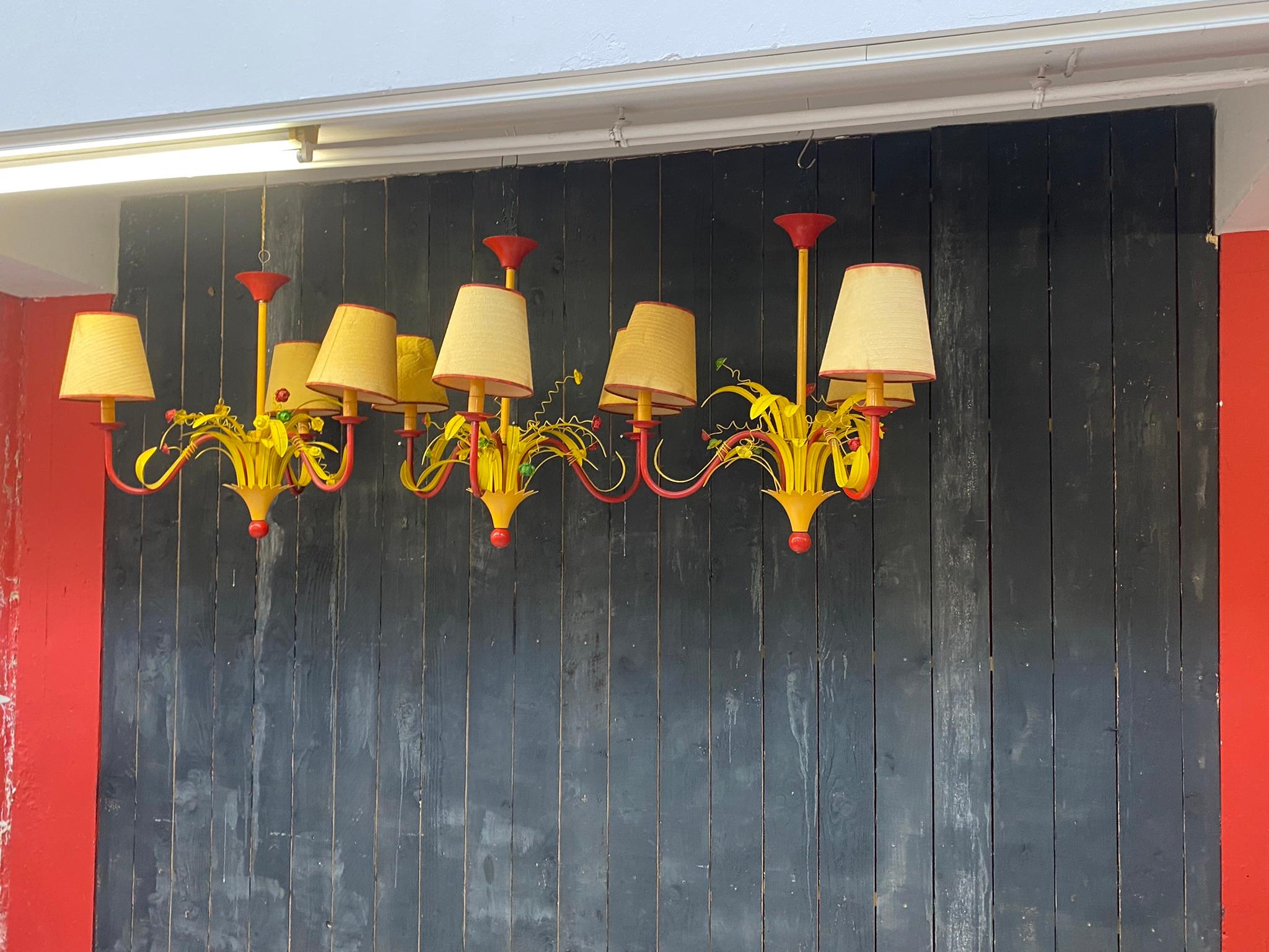 3 Circus Chandeliers in Lacquered Metal, circa 1970 For Sale 2