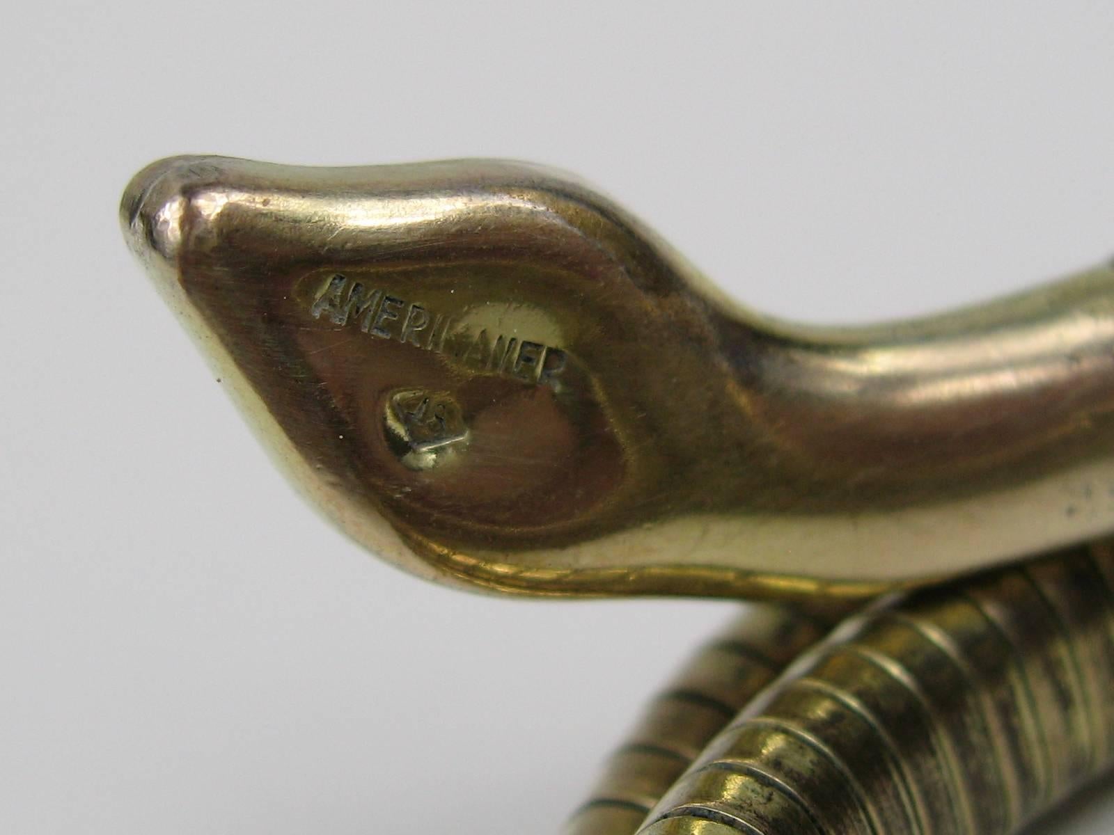 Women's 3 Coil Green Eyed Wrap Snake Bracelet 1940s