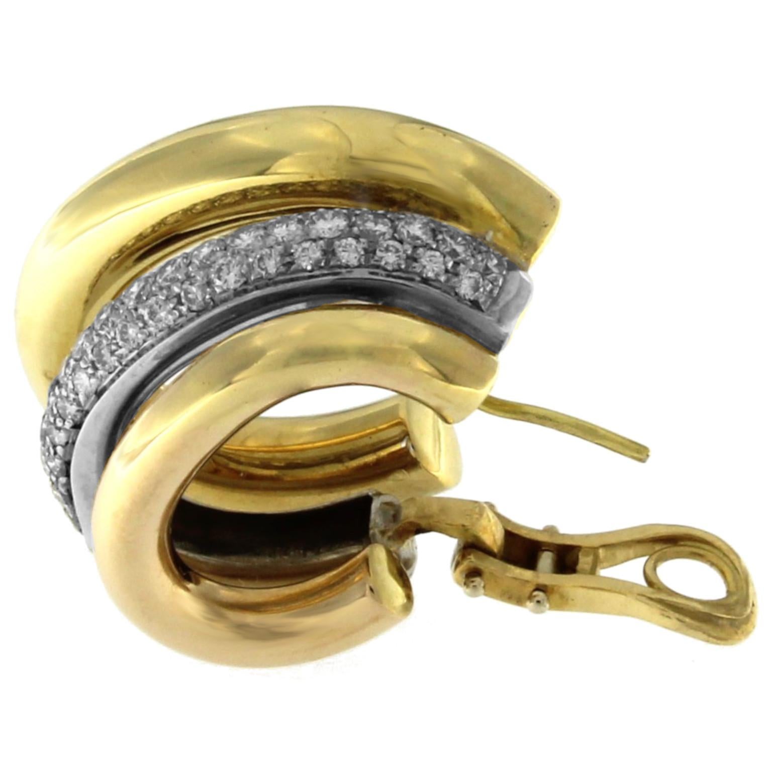 Boucles d'oreilles en or 18 carats 3 couleurs avec diamants Pour femmes en vente