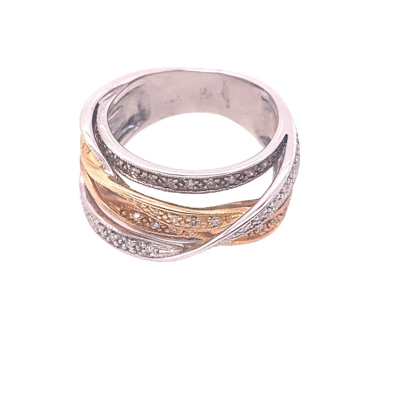 3-Colour Gold 14ct Dress Ring Set with 0.25ct Round Diamonds In Excellent Condition For Sale In London, GB