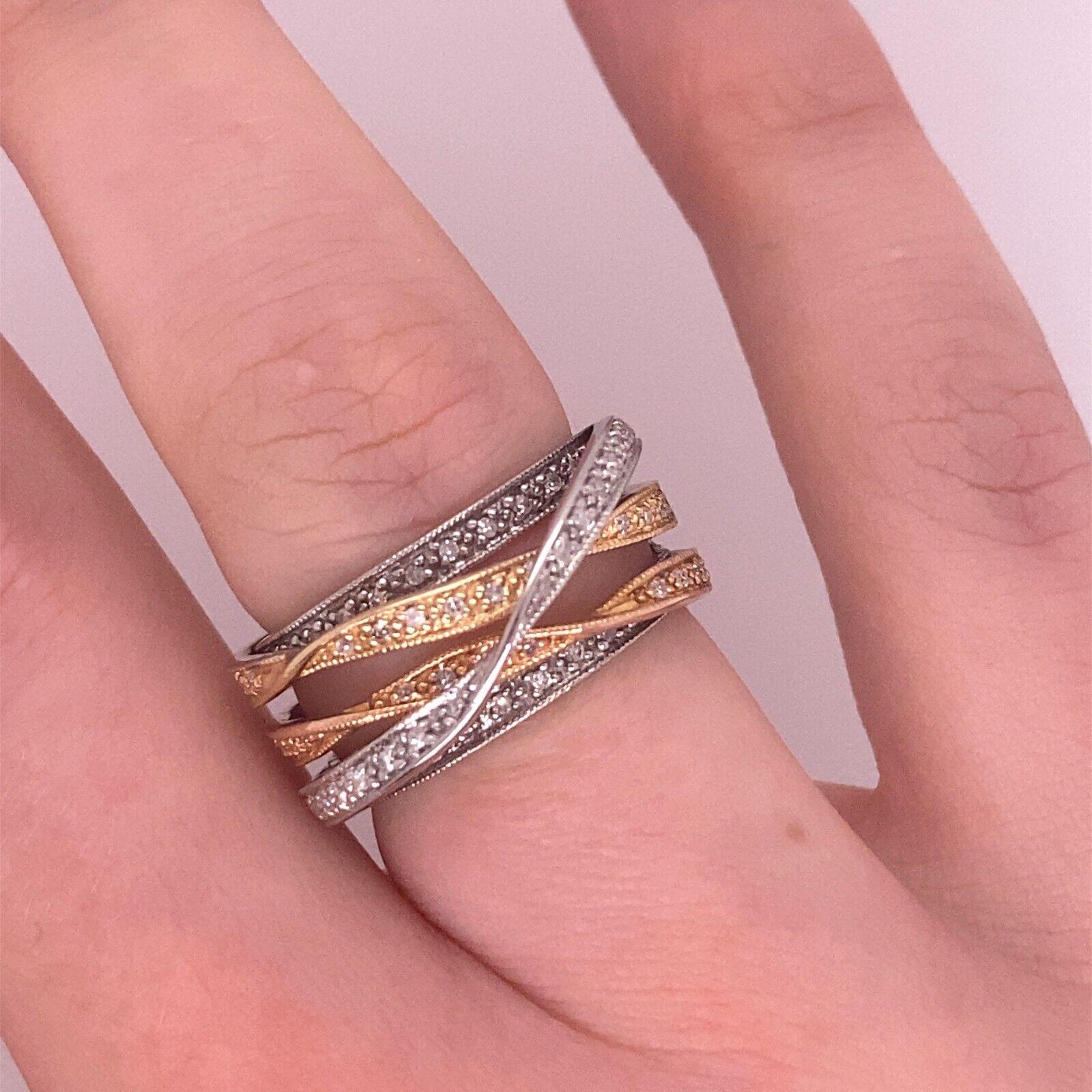 Women's 3-Colour Gold 14ct Dress Ring Set with 0.25ct Round Diamonds